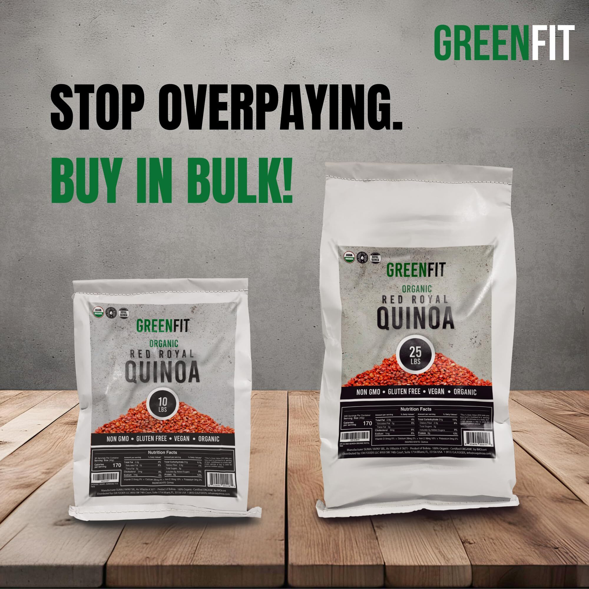 Royal Organic Red Quinoa | Oa Quinoa Now Greenfit | Non-Gmo, Gluten-Free, Vegan, And Organic | Complete Protein, High Fiber, Low-Calorie Red Quinoa | (25 Pound - Pack Of 1)