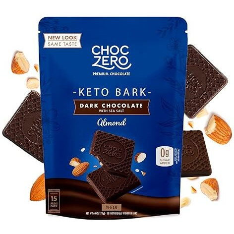 Choczero Dark Chocolate With Almonds Sea Salt Keto Bark, 6 Ounce (Pack Of 1)
