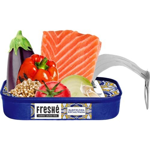 Fresh   Canned Salmon Barcelona Escalivada (10 Pack) - Mediterranean Style Atlantic Salmon In Olive Oil With Lemon - Sustainably Farmed Tinned Fish (4.25Oz Cans)
