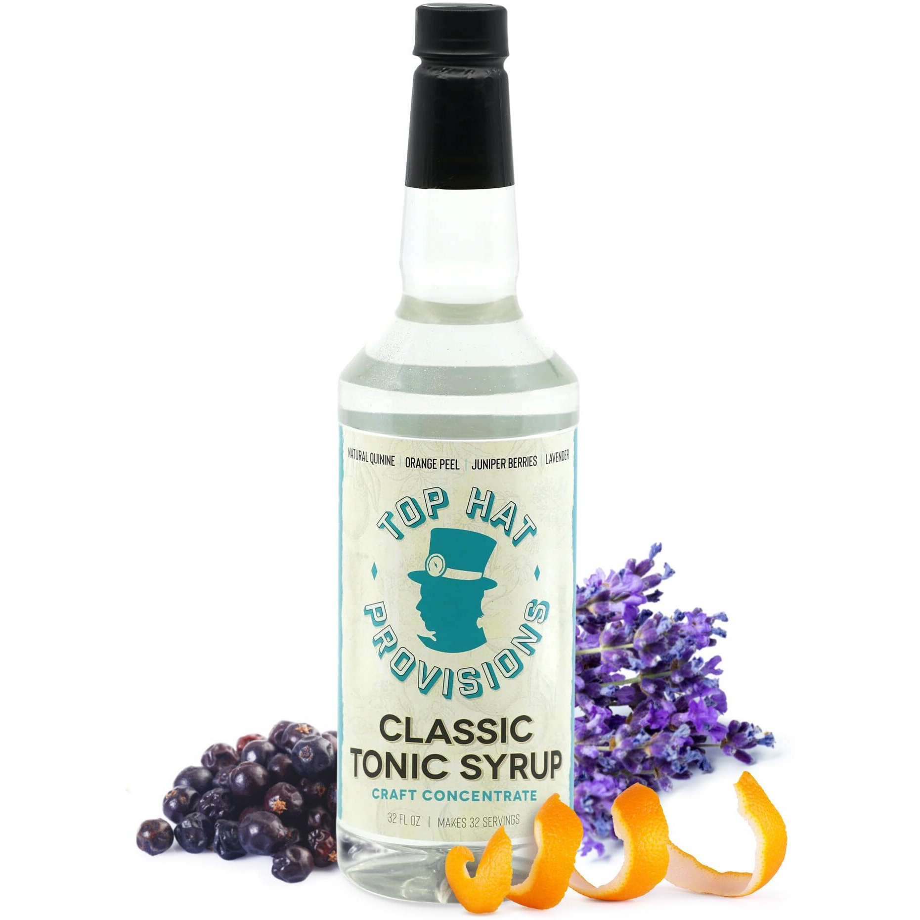 Top Hat Classic Tonic Syrup - 5X Quinine Tonic Water Concentrate - Make Tonic Water At Home - Just Add Seltzer Water - 32Oz Bottle