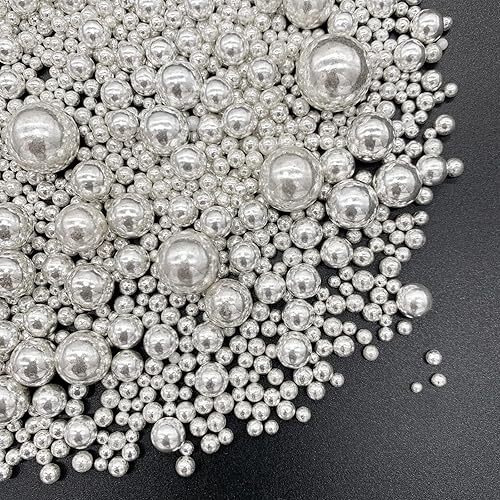 Weraru Edible Silver Pearl Sugar Sprinkles Candy Mixing Size Baking Edible Cake Decorations Cupcake Toppers Cookie Decorating Celebrations Wedding Shower Party Chirstmas Supplies 120G/ 4.2Oz