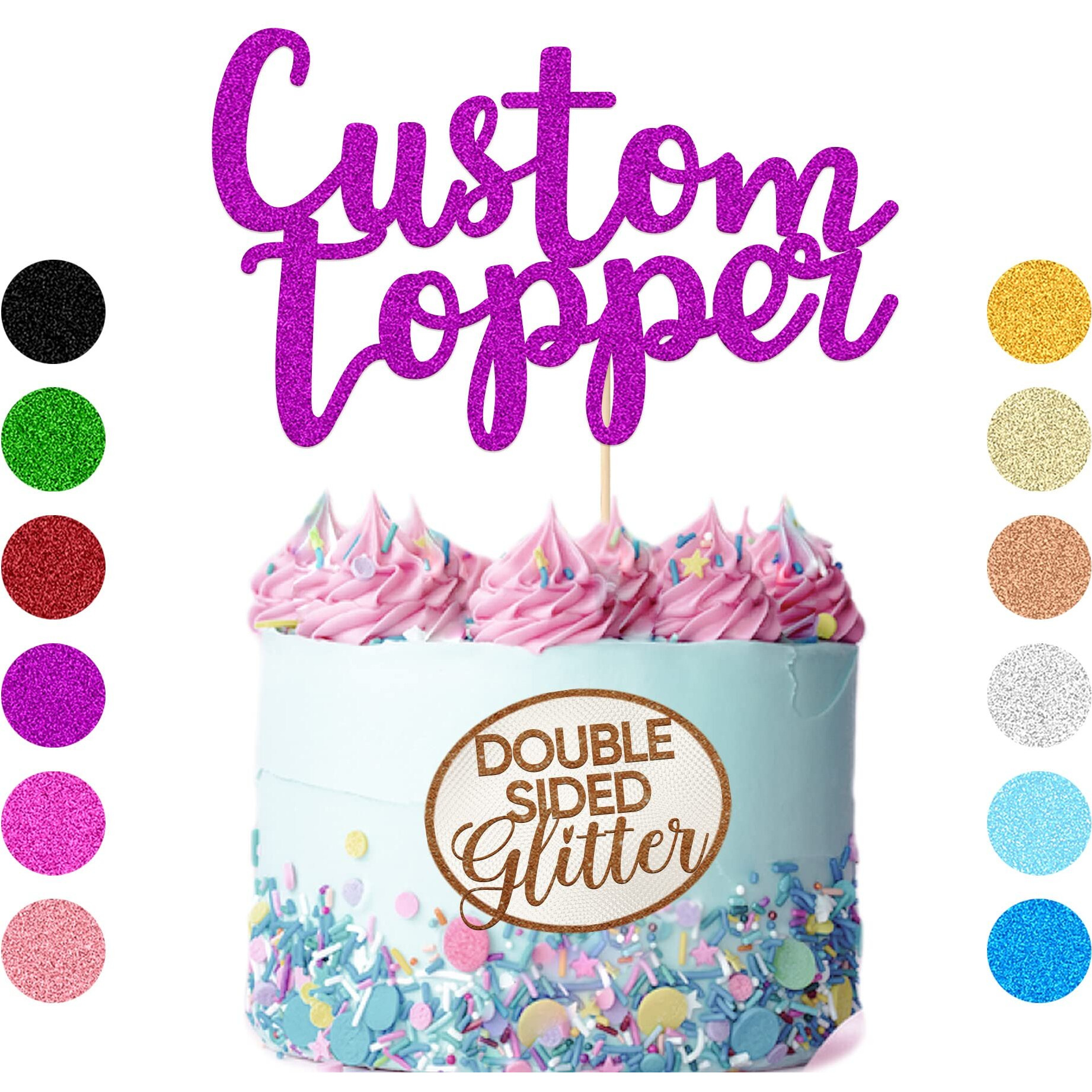 Personalized Cake Topper Birthday Cake Toppers 11 Colours Wedding Cake Topper With Any Text Numbers Double Sided Glitter Cake Decoration For Anniversary Baby Shower(Purple)