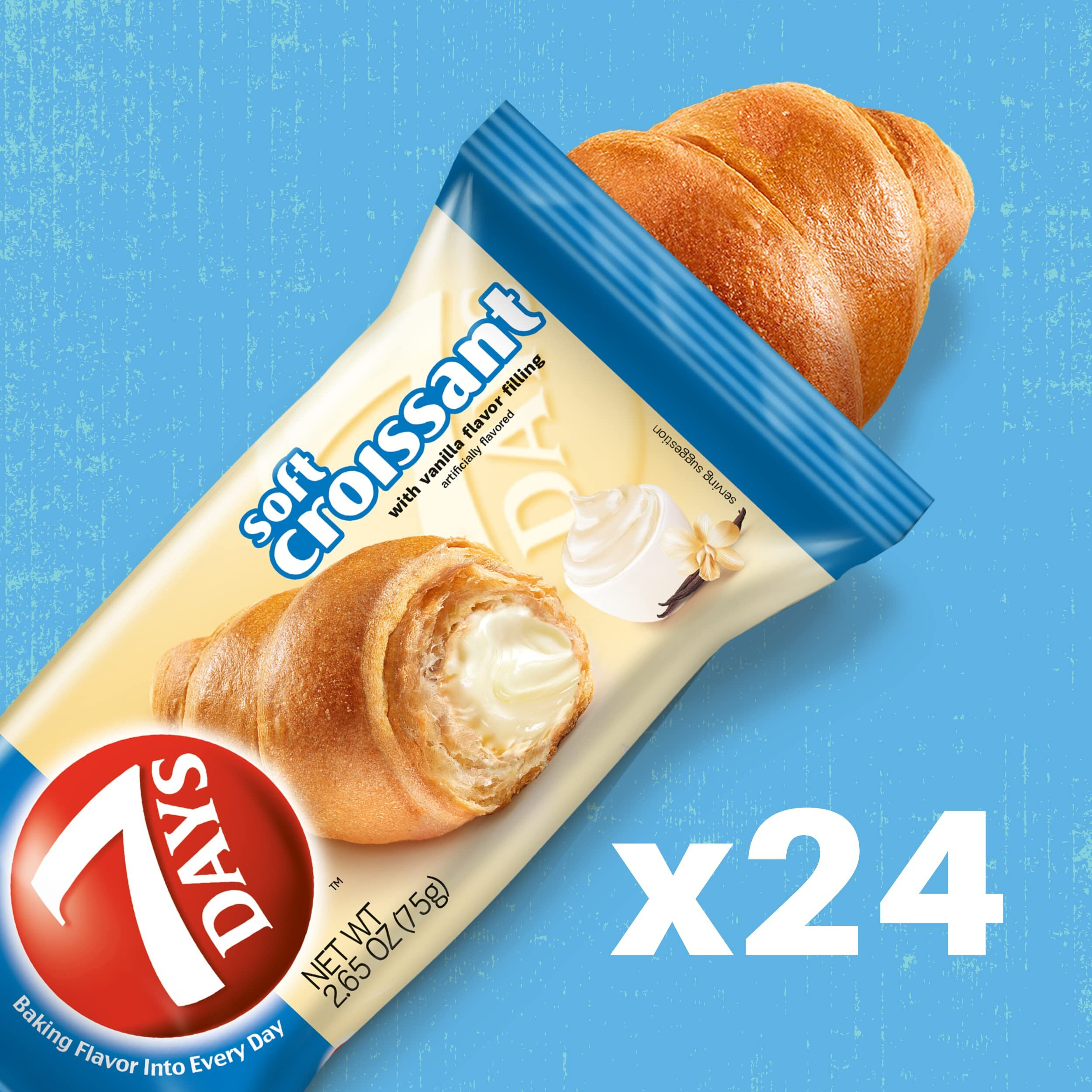 7Days Soft Croissant, Vanilla Filling, Perfect Breakfast Pastry Or Snack, Non-Gmo (Pack Of 24)