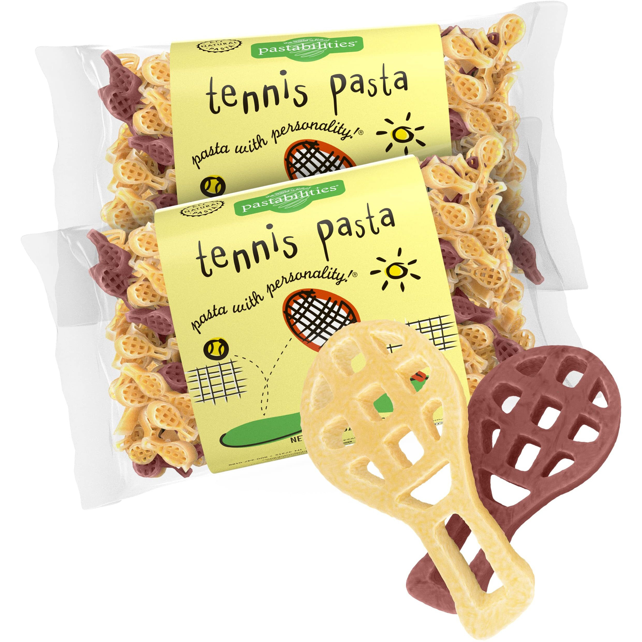 Pastabilities Fun Shaped Pasta For Kids - Tennis Pasta - Racket Sport Theme, Non-Gmo Natural Wheat Pasta, All-Natural, Kosher Certified, Made In The Usa, (2 Pack, 14 Oz)