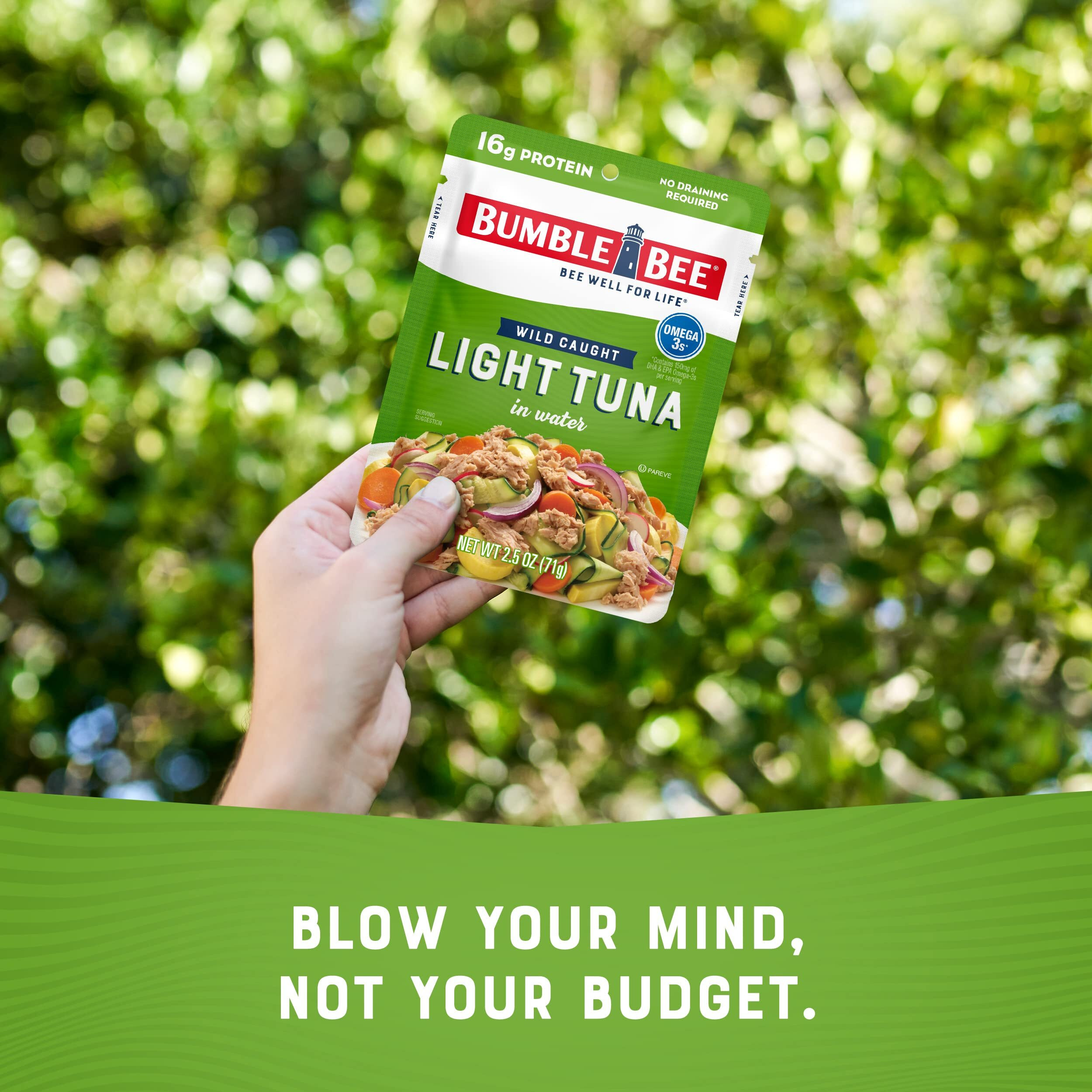 Bumble Bee Chunk Light Tuna In Water, 5 Oz Pouches (Pack Of 12) - Ready To Eat Wild Caught Skipjack Tuna Packet - 32G Protein Per Pouch - Msc Sustainable Seafood, Non-Gmo, Gluten Free, Kosher