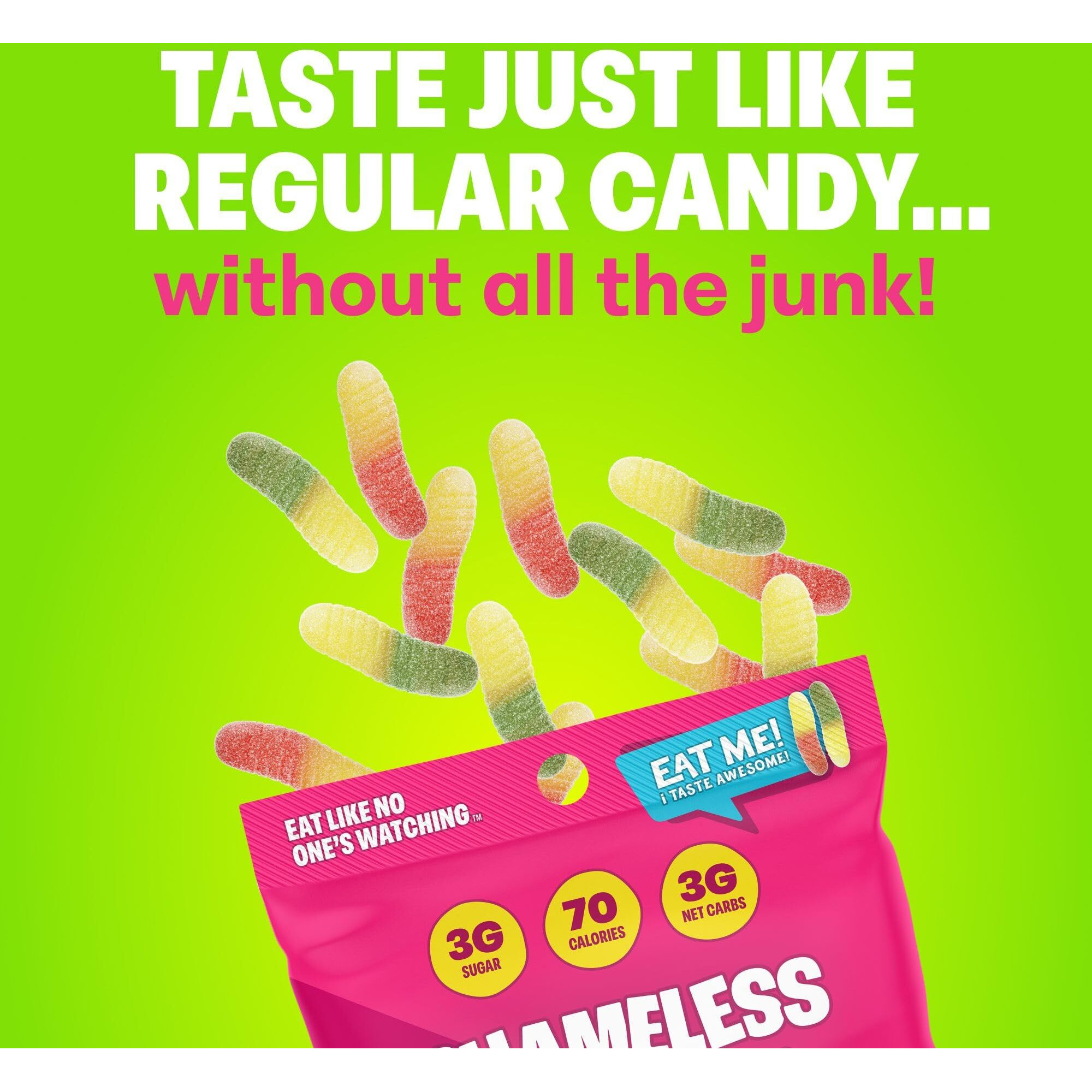 Shameless Snacks - Healthy Low Calorie Snacks, Low Carb Keto Gummies (Gluten Free Candy) - 6 Pack Wild Worms