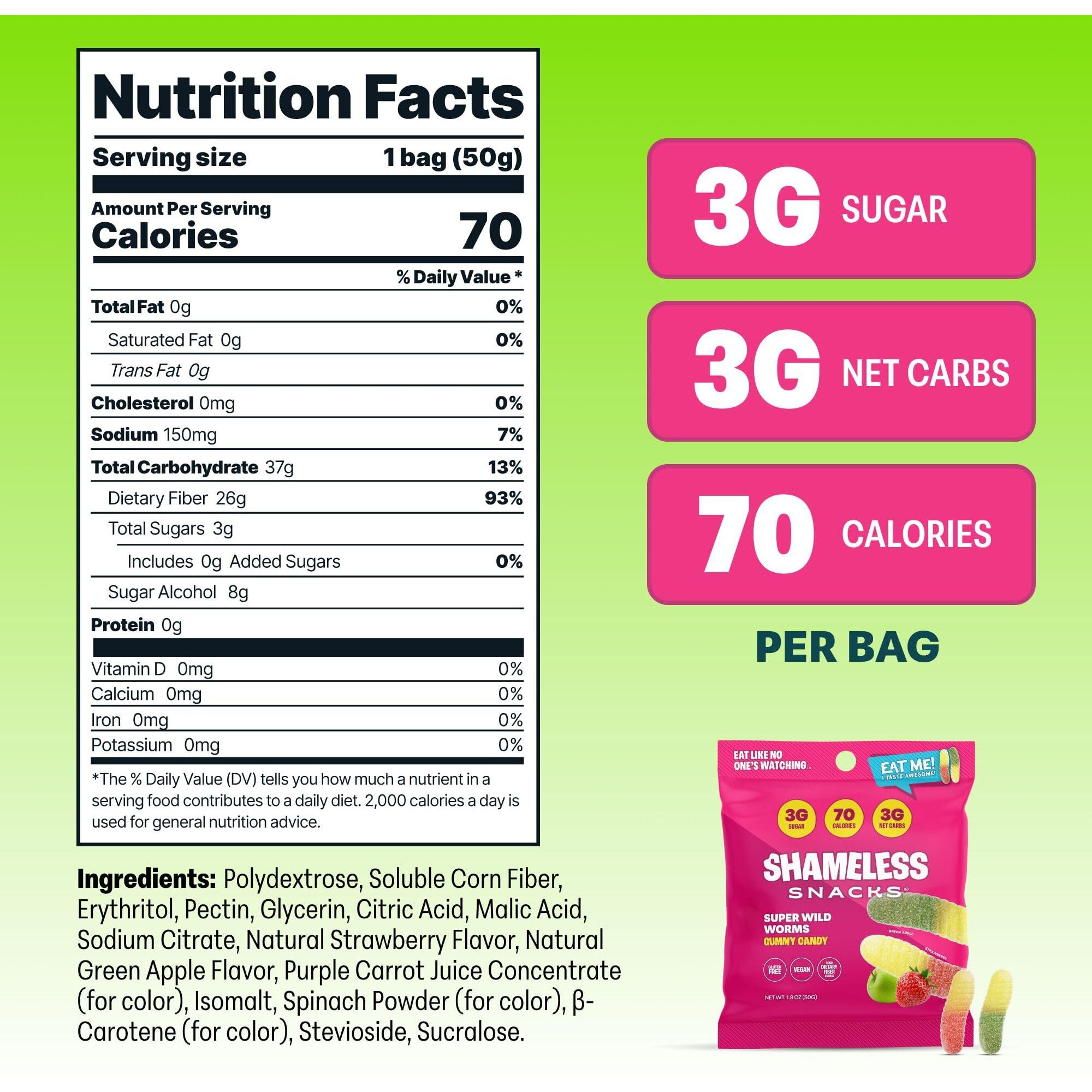 Shameless Snacks - Healthy Low Calorie Snacks, Low Carb Keto Gummies (Gluten Free Candy) - 6 Pack Wild Worms