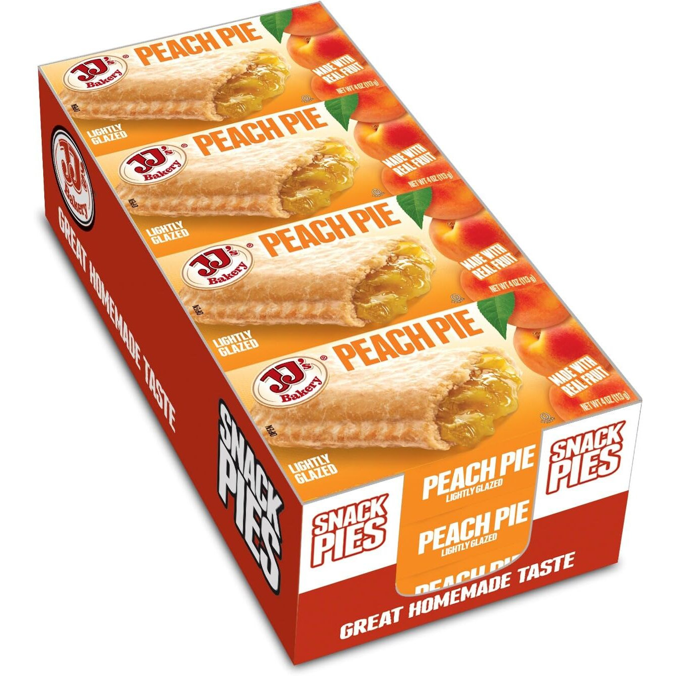 Jj's Bakery Peach Pie Snack Pies, Individual Dessert, Fresh-Baked, Nut-Free, Kosher Parve, 4 Oz Each (Pack Of 12)