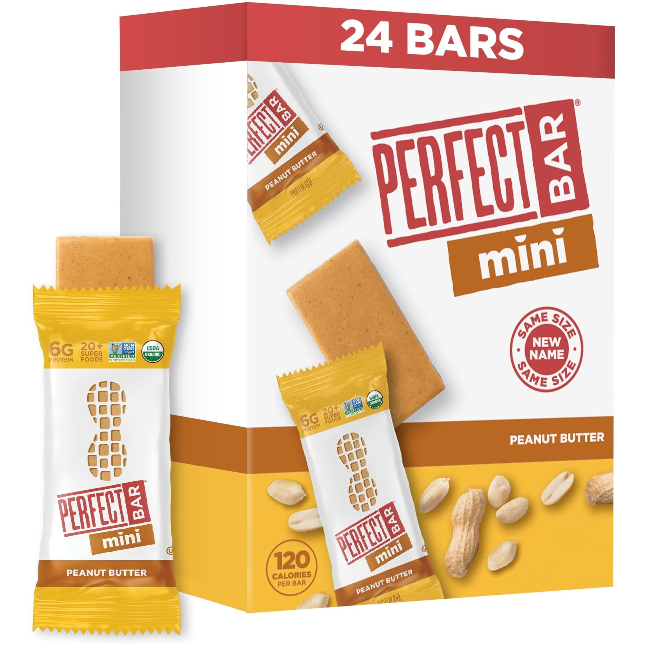 Perfect Bar Mini, Peanut Butter Protein Bar, Protein Snack, Snack Bar, Organic, Gluten Free, Soy Free, Non Gmo, No Sugar Alcohols, 0.88 Ounce Bar, 24 Count