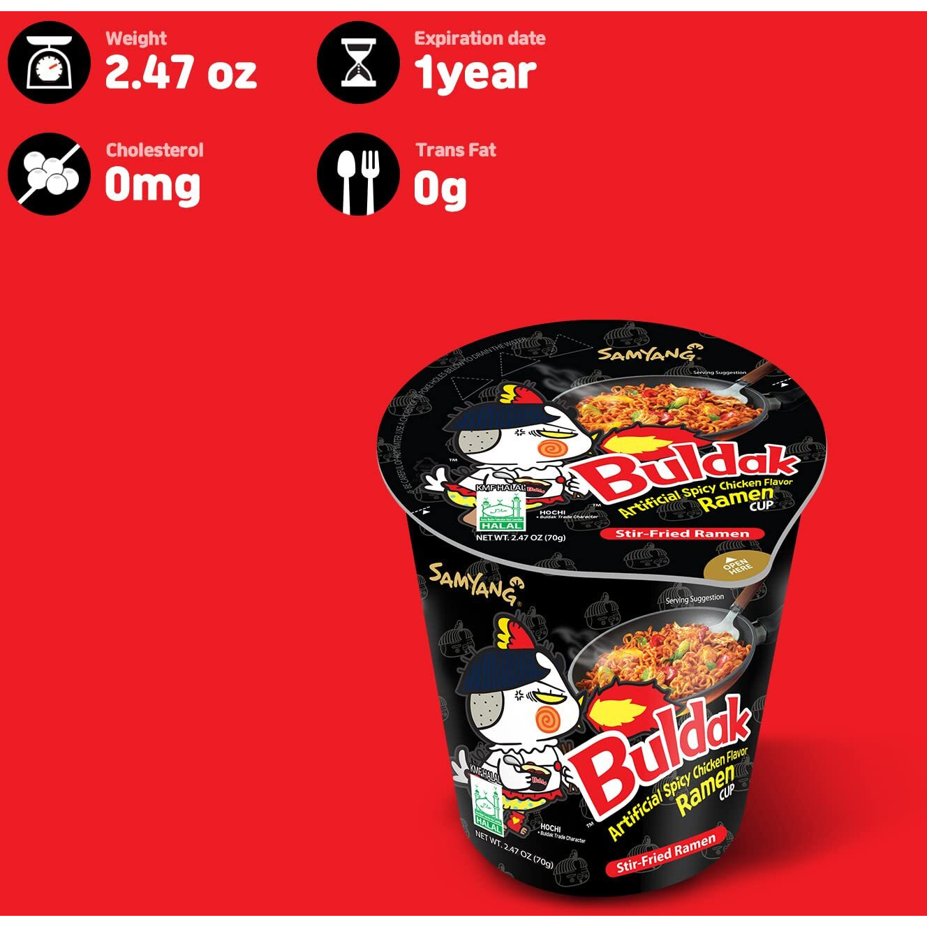 Samyang Buldak Spicy Hot Chicken Stir-Fried Cup Noodles (Pack Of 6)