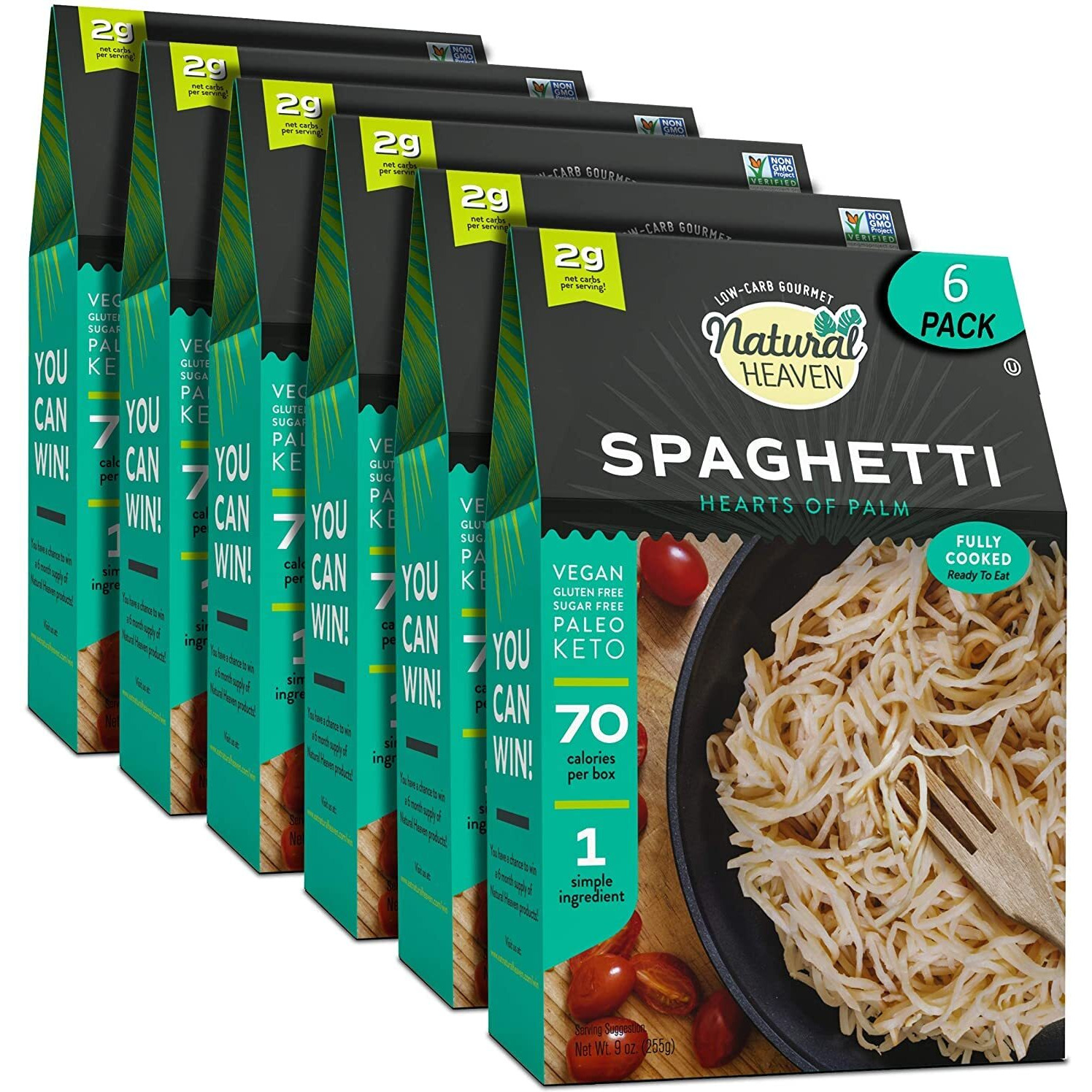 Natural Heaven Hearts Of Palm Pasta, Spaghetti Noodles - Low Carb Pasta, Gluten-Free, Paleo, Keto Pasta Noodles, Plant-Based Healthy Food, 9 Oz (Pack Of 6)