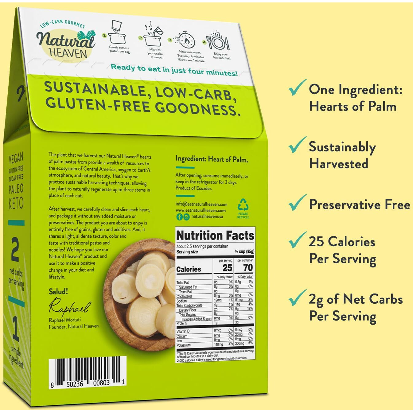 Natural Heaven Hearts Of Palm Pasta, Spaghetti Noodles - Low Carb Pasta, Gluten-Free, Paleo, Keto Pasta Noodles, Plant-Based Healthy Food, 9 Oz (Pack Of 6)