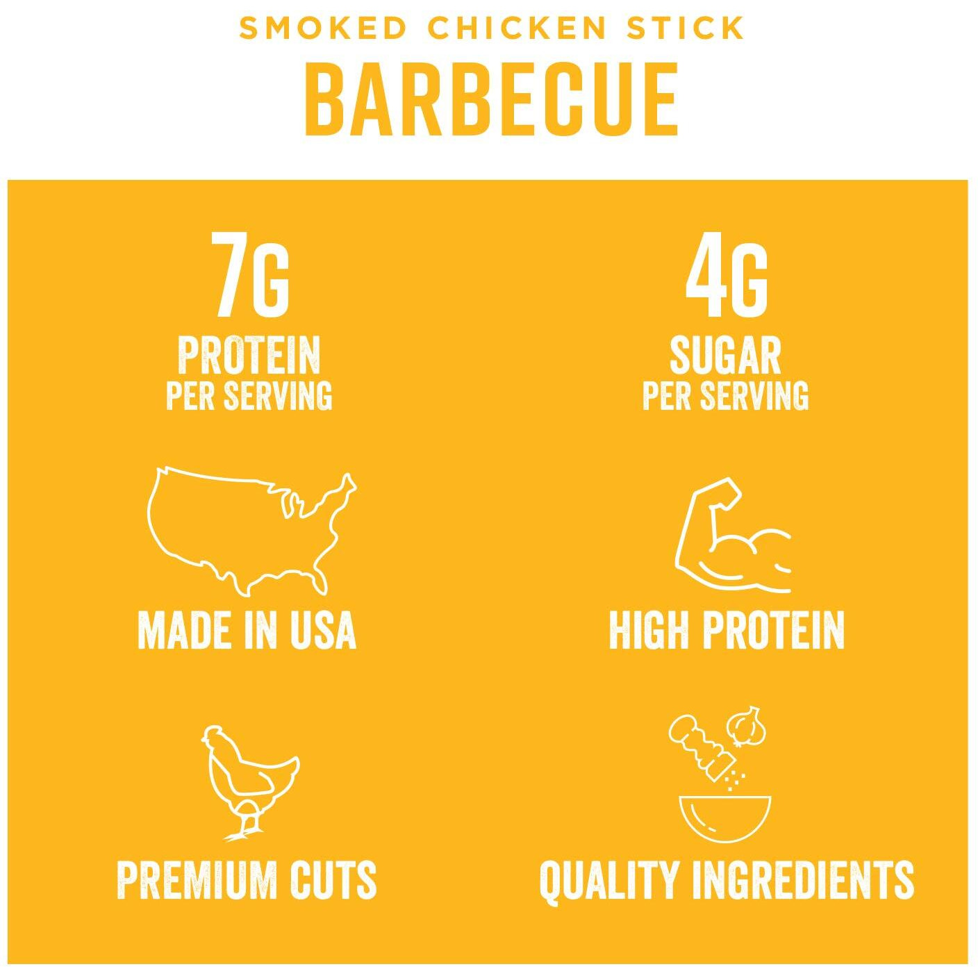 Chef's Cut Chicken Snack Sticks, Barbecue, High Protein Meat Snack, Individually Wrapped, 7G Protein And 60 Calories, Gluten Free - 1 Ounce (Pack Of 16)