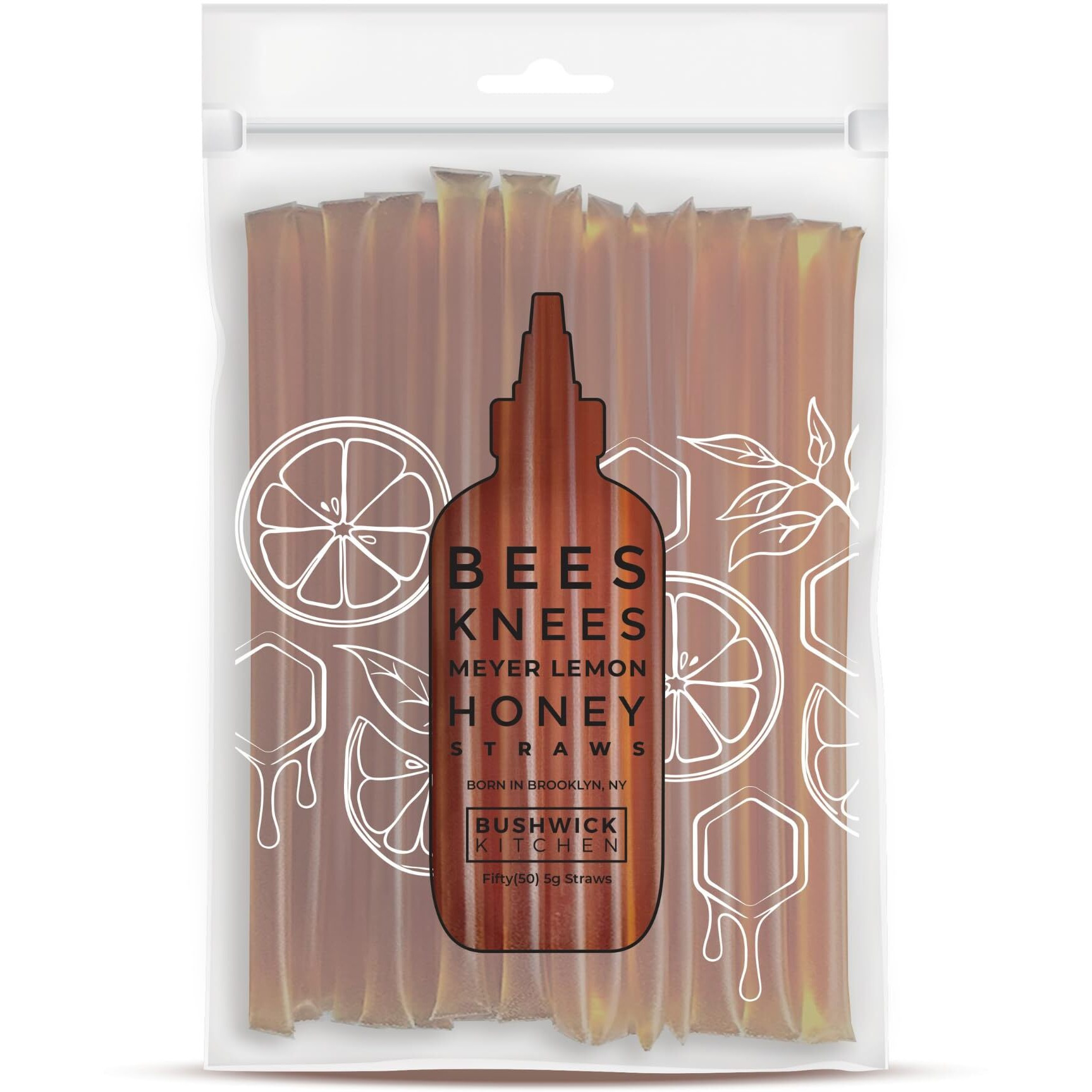 Bees Knees Meyer Lemon Honey Sticks, 50 Sticks, 1Tsp Each, Wildflower Honey Straws Infused With A Bright Citrus Squeeze, Foodie Gifts, Tea Gifts