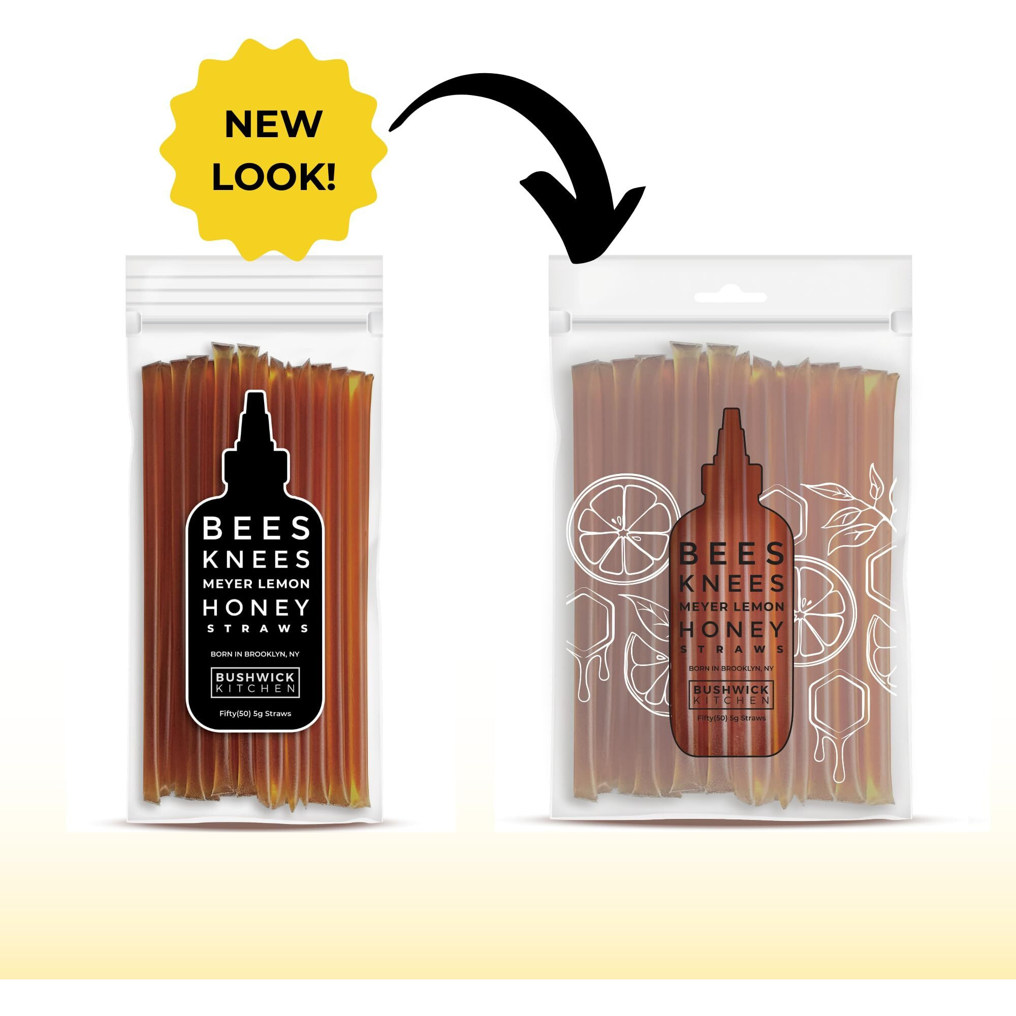 Bees Knees Meyer Lemon Honey Sticks, 50 Sticks, 1Tsp Each, Wildflower Honey Straws Infused With A Bright Citrus Squeeze, Foodie Gifts, Tea Gifts