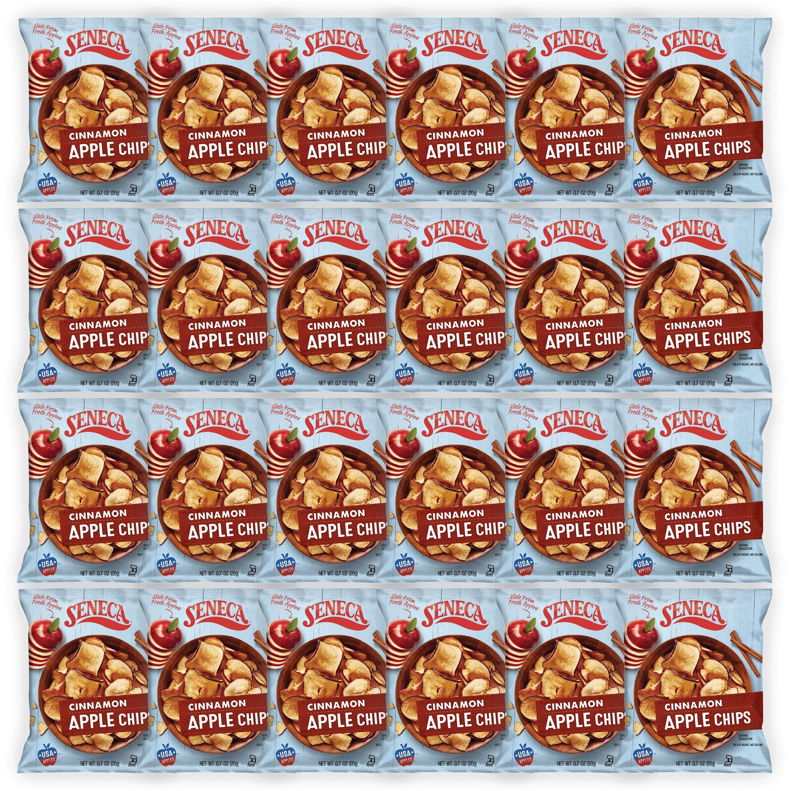 Seneca Cinnamon Apple Chips | Made From Fresh Apples | 100% Red Delicious Apples | Yakima Valley Orchards | Real Cinnamon | Crisped Apple Perfection | Foil Fresh Bag | 0.7 Ounce (Pack Of 24)