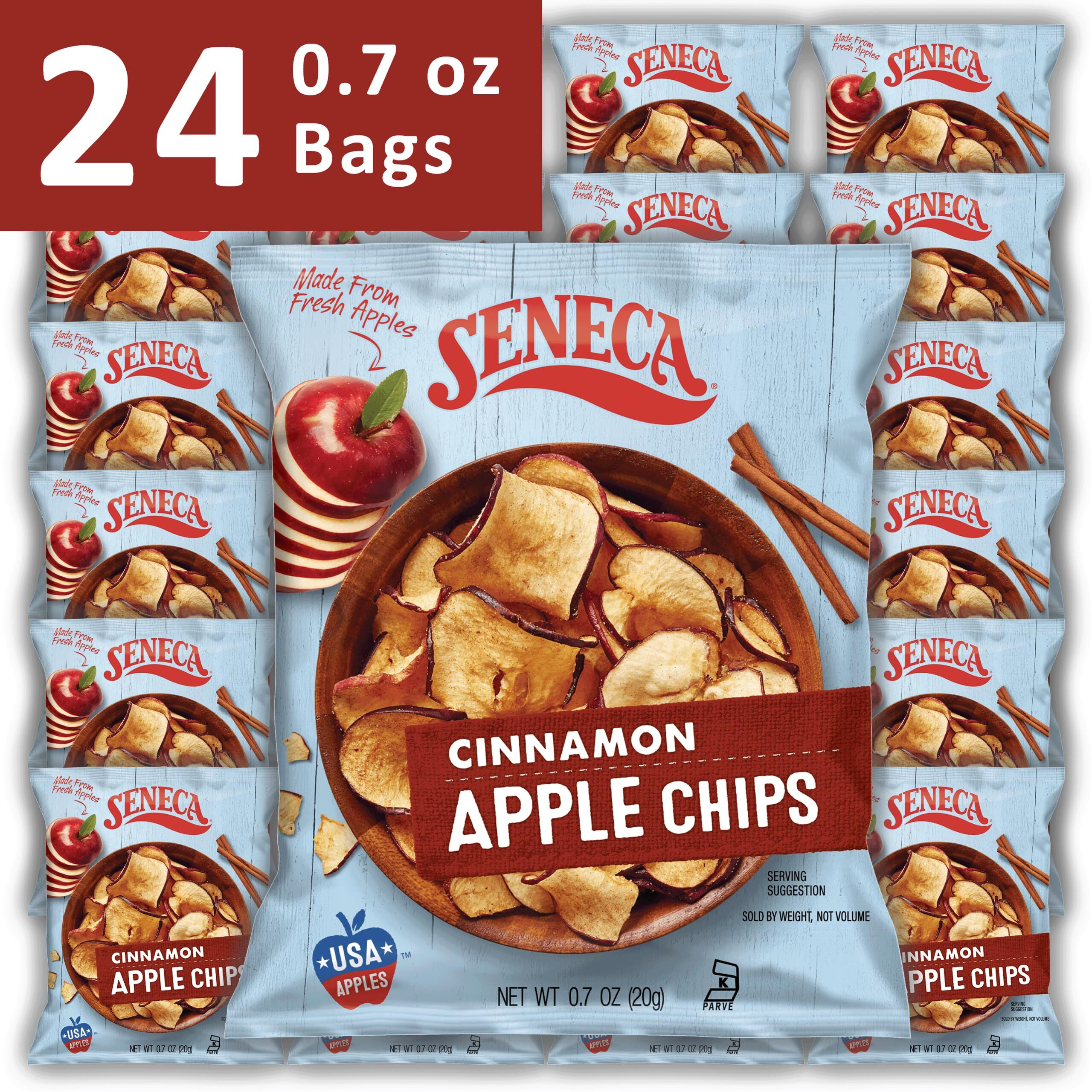 Seneca Cinnamon Apple Chips | Made From Fresh Apples | 100% Red Delicious Apples | Yakima Valley Orchards | Real Cinnamon | Crisped Apple Perfection | Foil Fresh Bag | 0.7 Ounce (Pack Of 24)