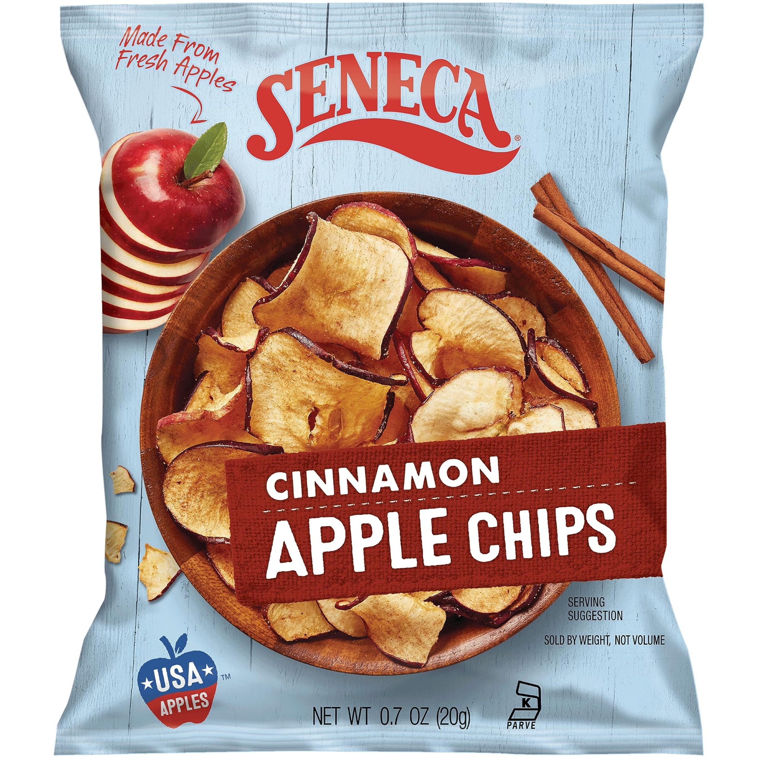 Seneca Cinnamon Apple Chips | Made From Fresh Apples | 100% Red Delicious Apples | Yakima Valley Orchards | Real Cinnamon | Crisped Apple Perfection | Foil Fresh Bag | 0.7 Ounce (Pack Of 24)