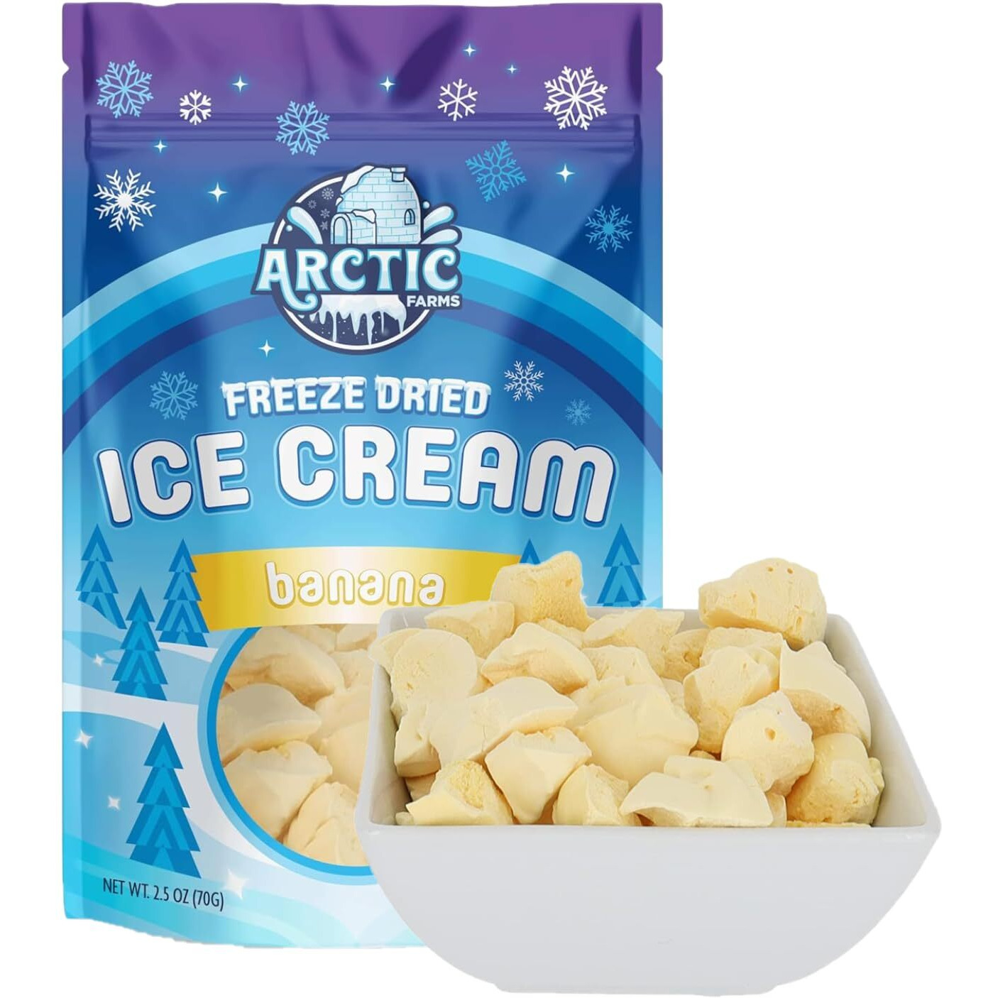 Arctic Farms Freeze Dried Ice Cream Bits Bagged And Boxed - Does Not Melt (Banana)