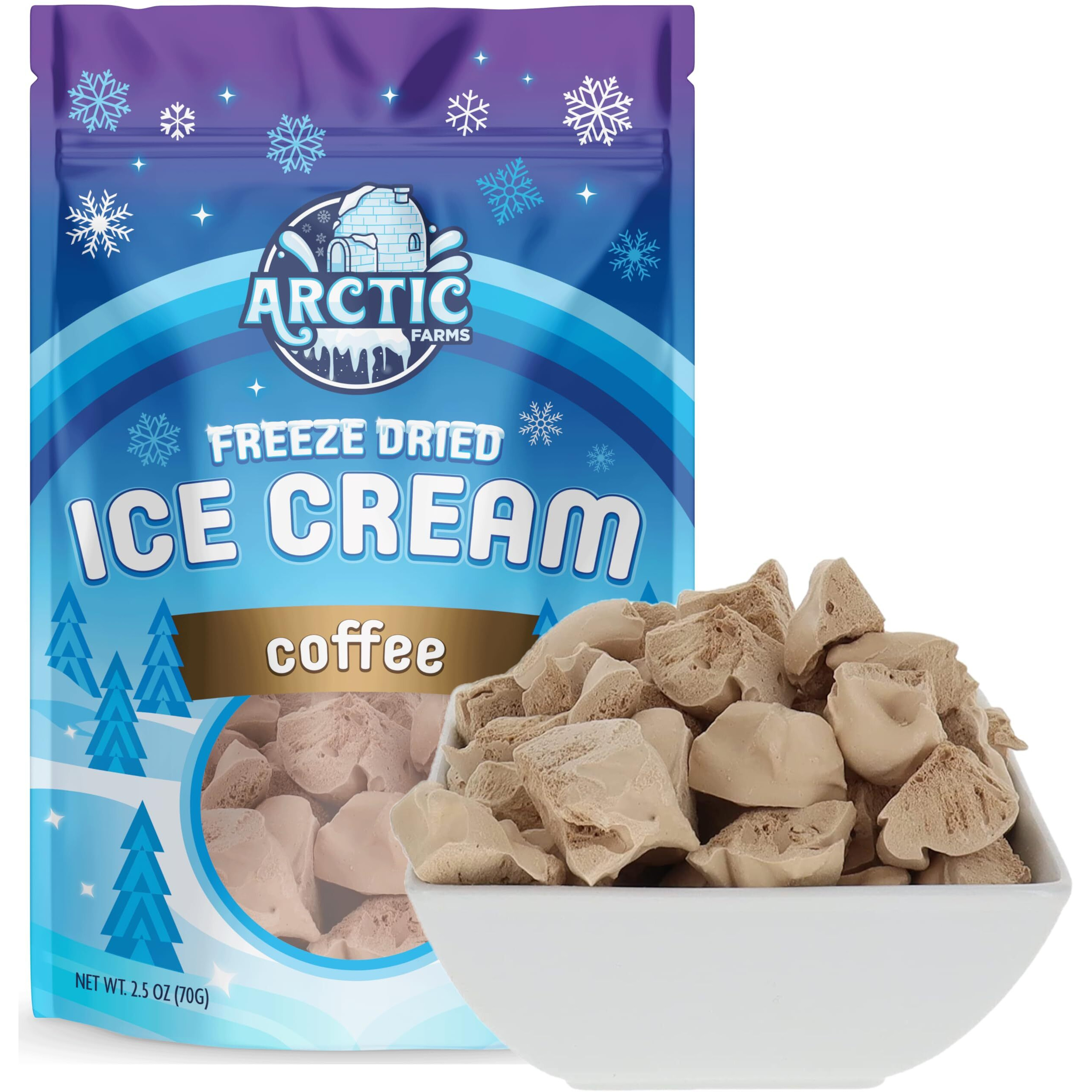 Arctic Farms Freeze Dried Ice Cream Bits Bagged And Boxed - Does Not Melt (Coffee)