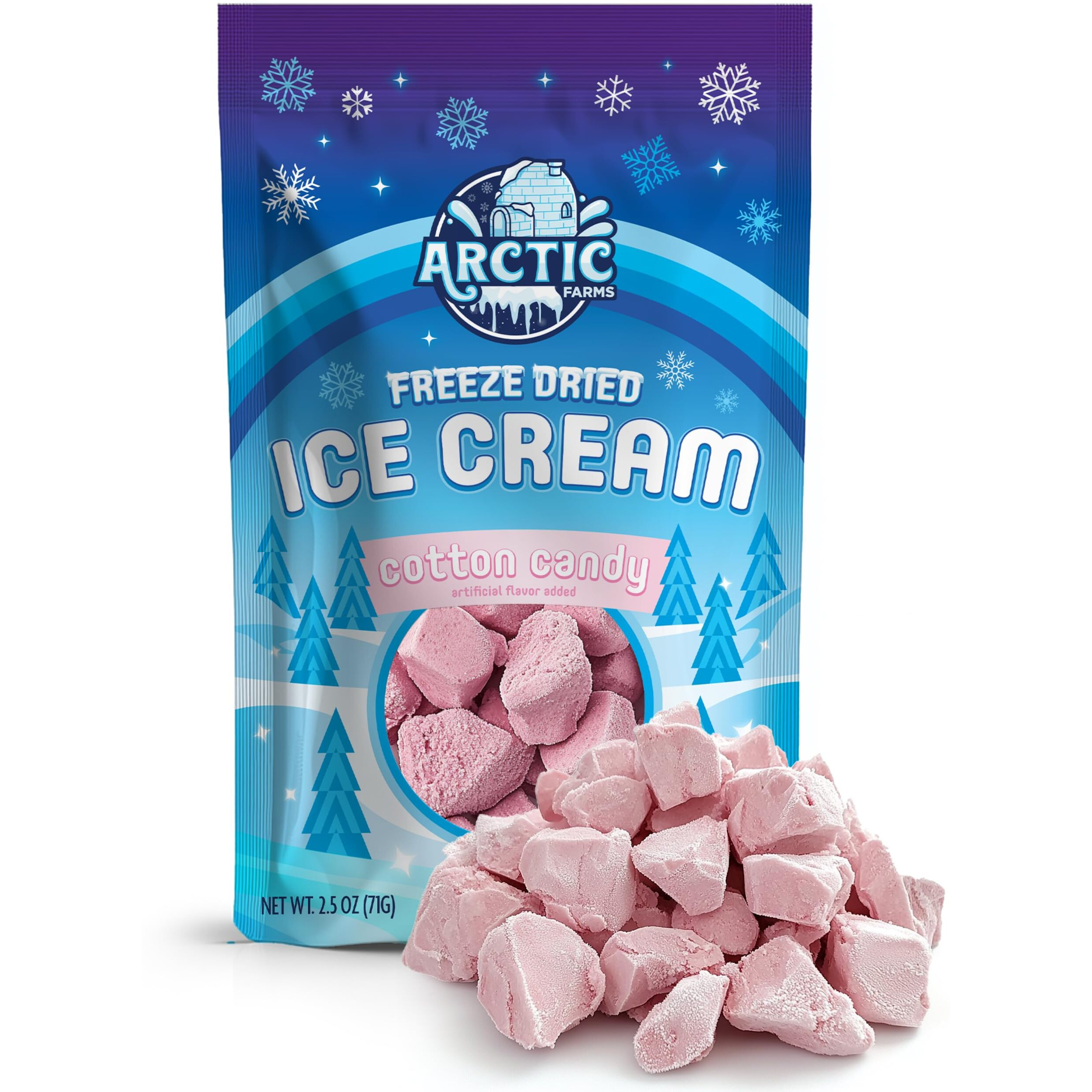 Arctic Farms Freeze Dried Ice Cream Bits Bagged And Boxed - Does Not Melt (Cotton Candy Pink)