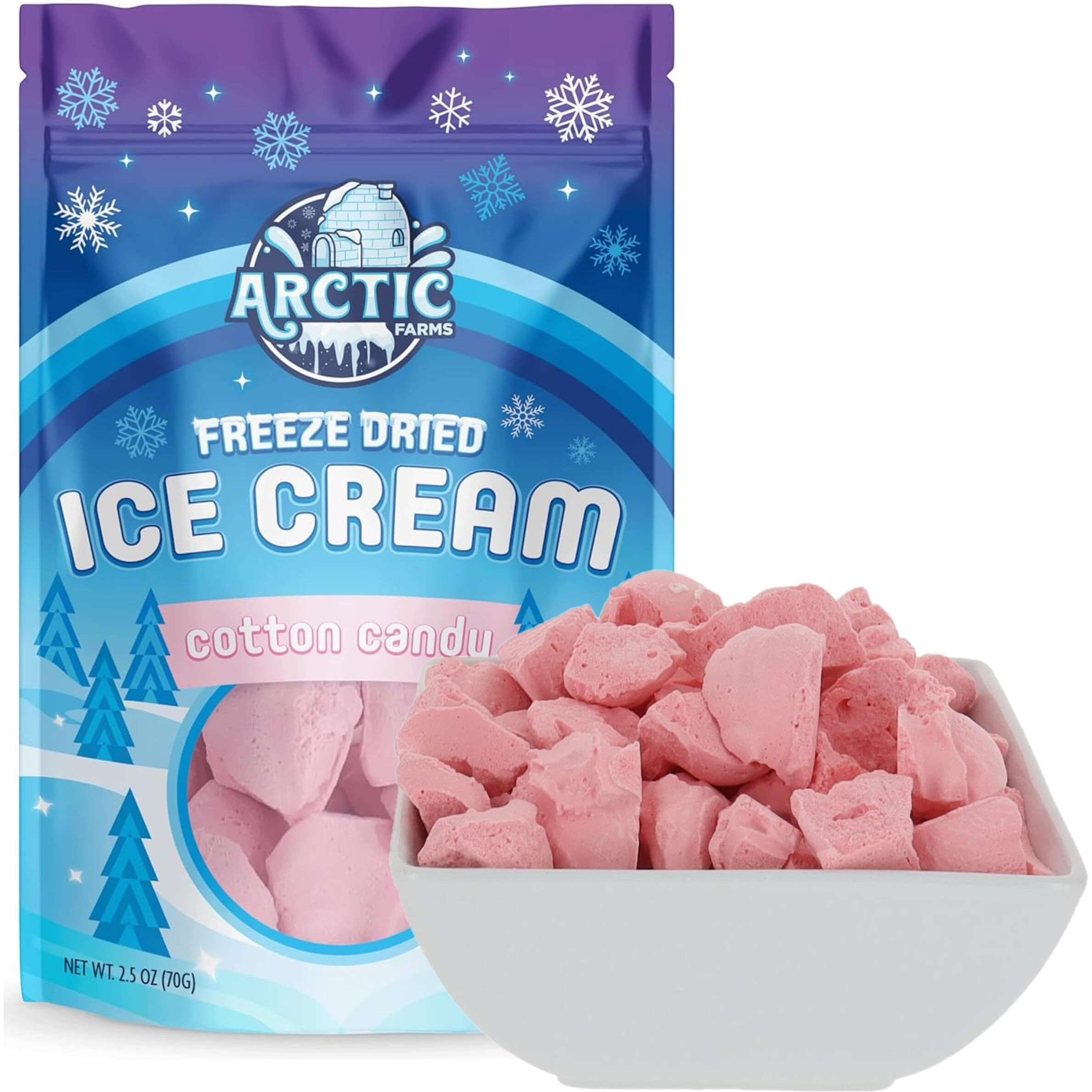 Arctic Farms Freeze Dried Ice Cream Bits Bagged And Boxed - Does Not Melt (Cotton Candy Pink)