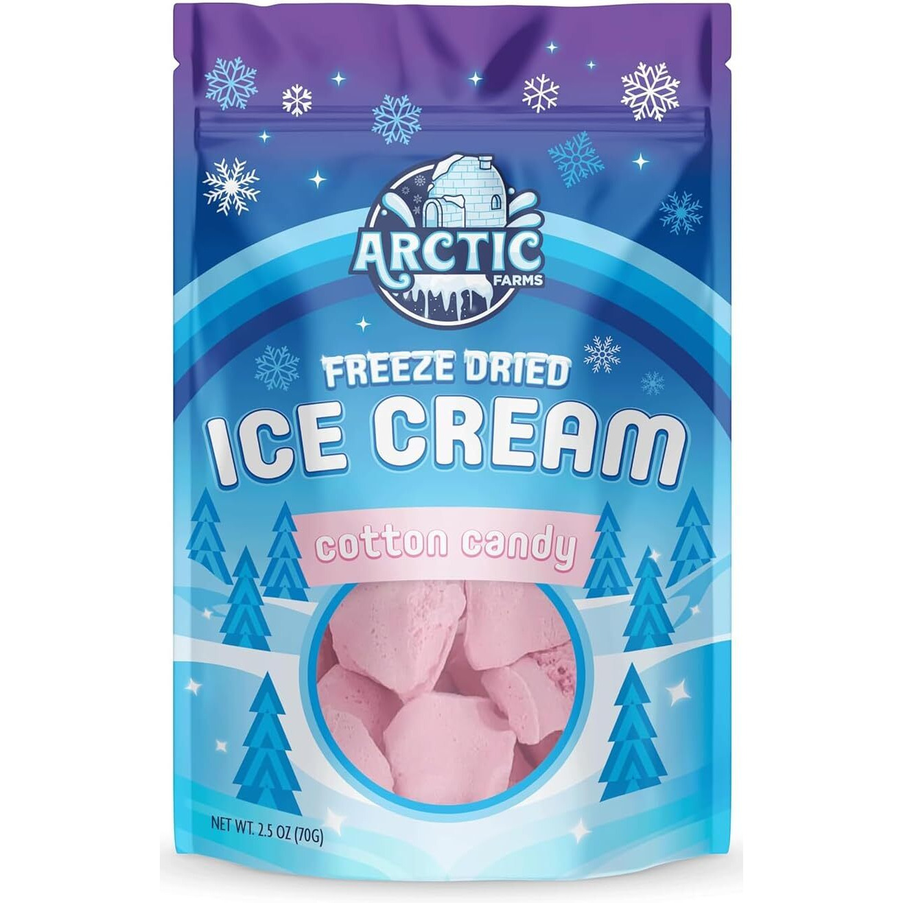 Arctic Farms Freeze Dried Ice Cream Bits Bagged And Boxed - Does Not Melt (Cotton Candy Pink)