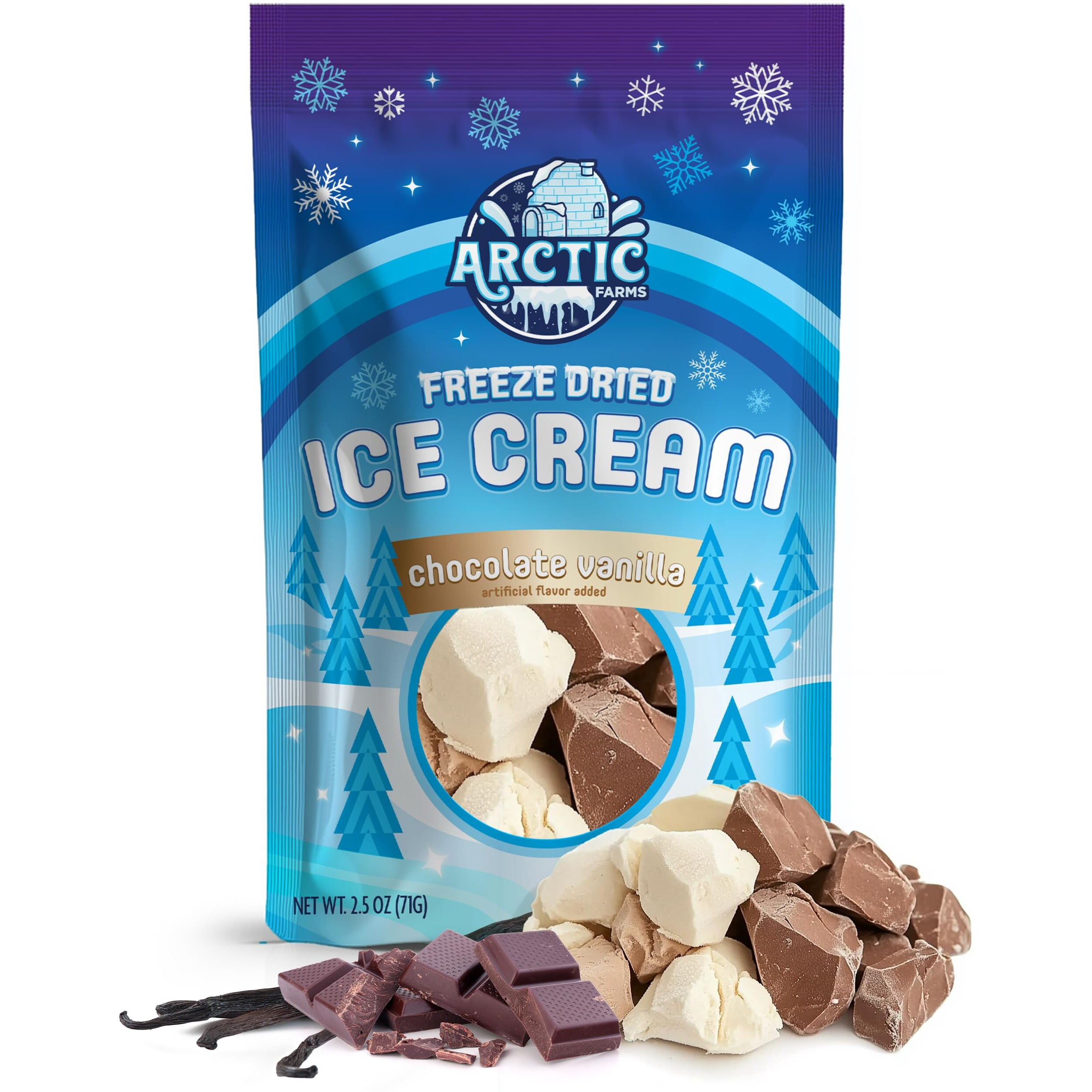 Arctic Farms Freeze Dried Ice Cream Bits Bagged And Boxed - Does Not Melt (Chocolate Vanilla Mix)