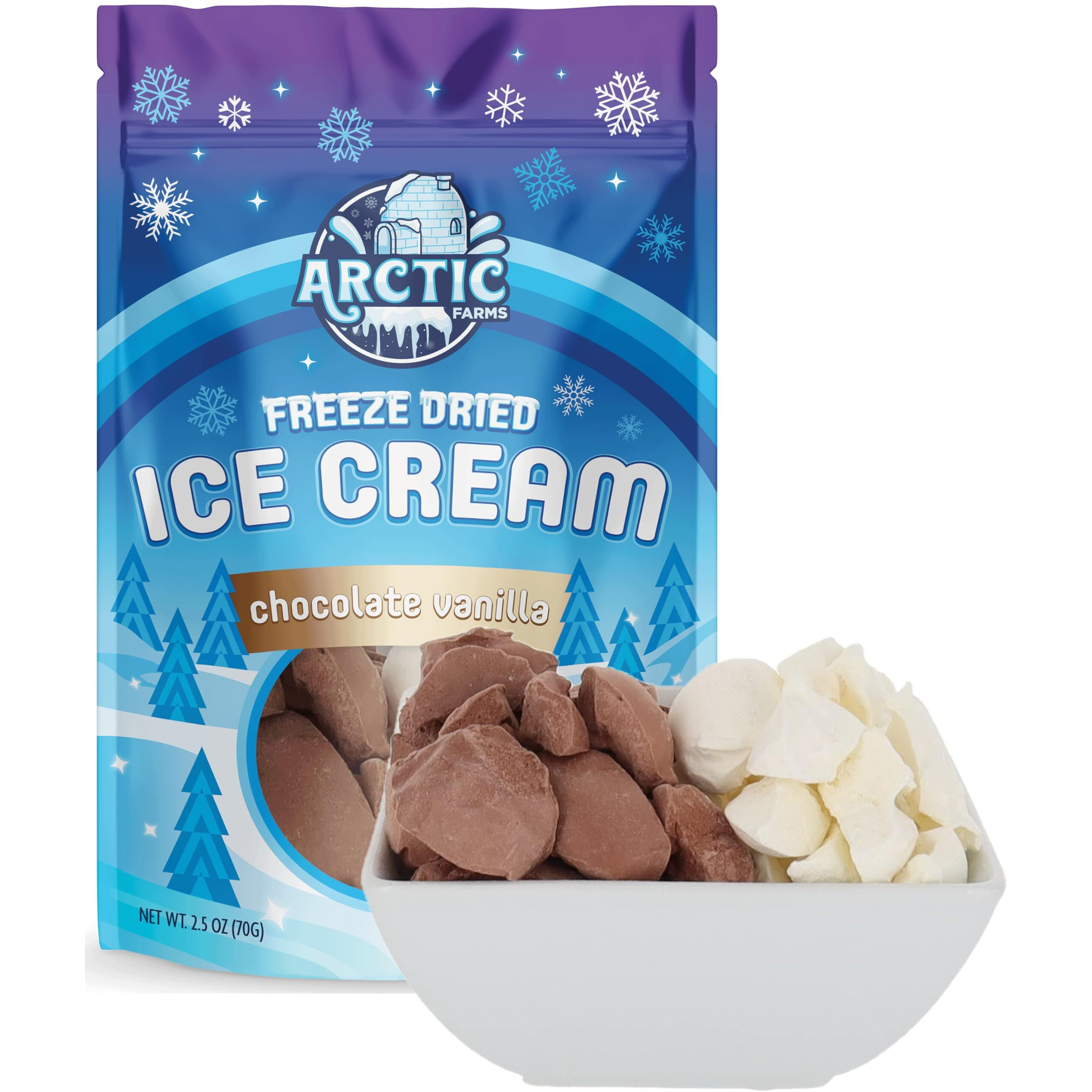 Arctic Farms Freeze Dried Ice Cream Bits Bagged And Boxed - Does Not Melt (Chocolate Vanilla Mix)