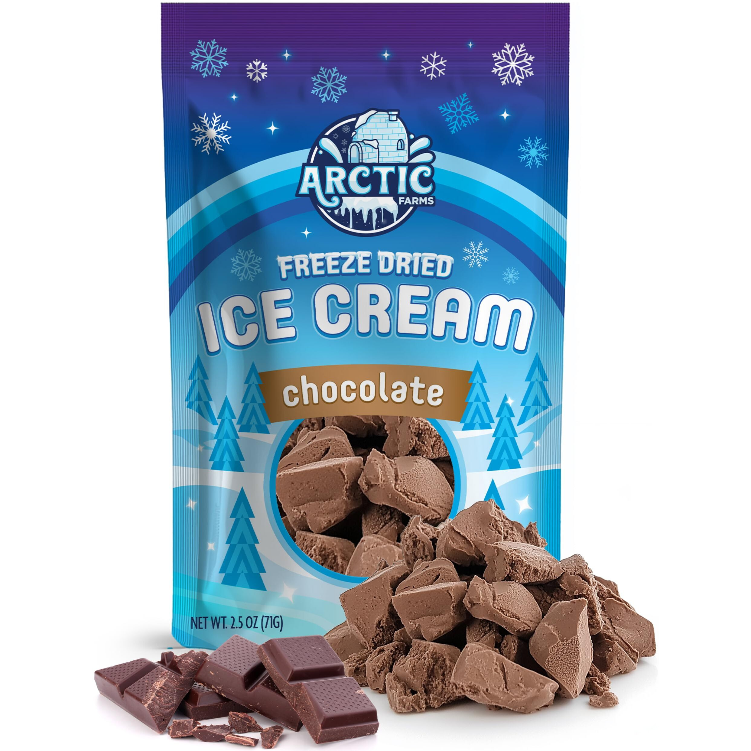 Arctic Farms Freeze Dried Ice Cream Bits Bagged And Boxed - Does Not Melt (Chocolate)