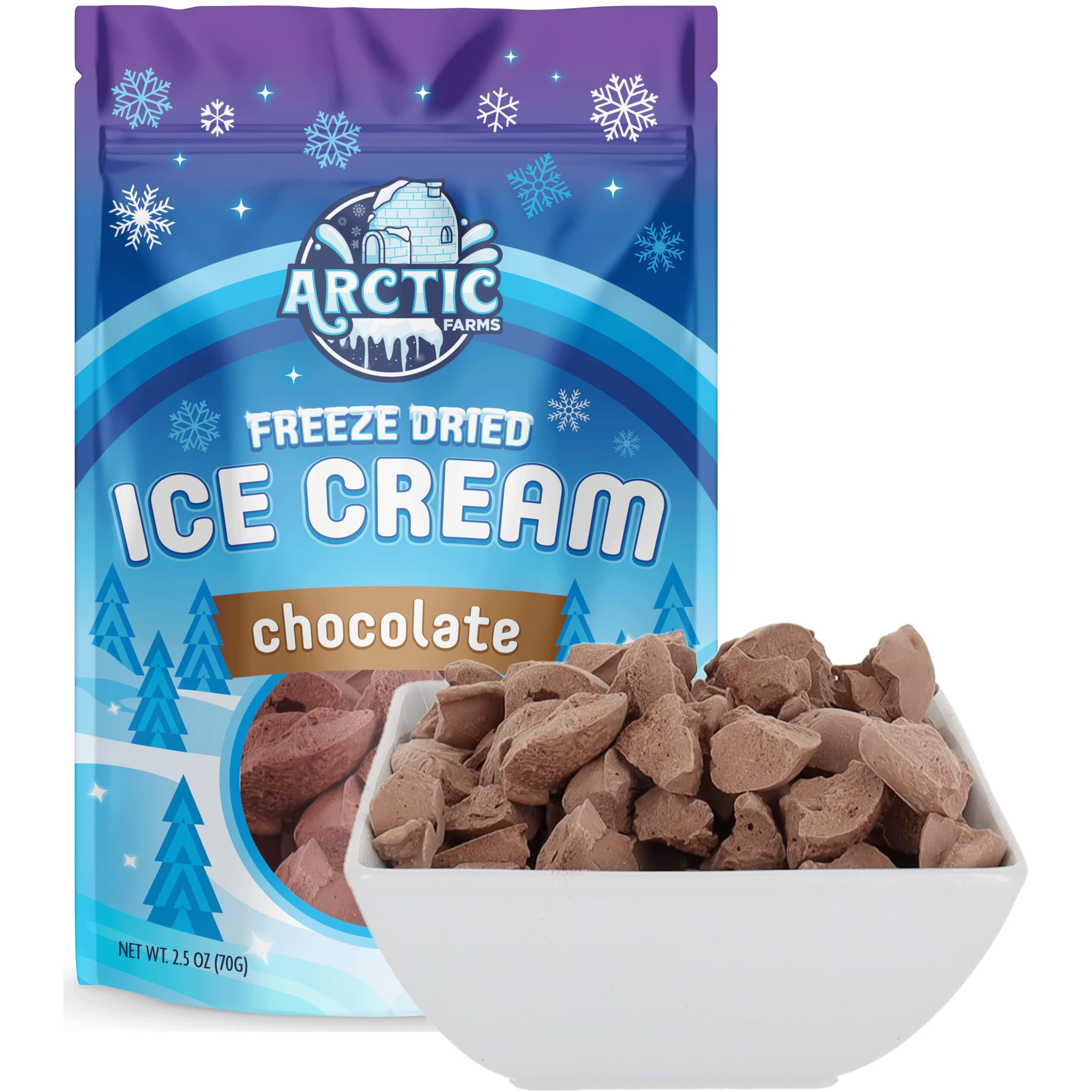 Arctic Farms Freeze Dried Ice Cream Bits Bagged And Boxed - Does Not Melt (Chocolate)