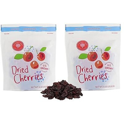 Cherry Bay Orchards - Dried Montmorency Tart Cherries - Pack Of Two 6Oz Bags (Total 12Oz) - 100% Domestic, Natural, Kosher Certified, Gluten-Free, And Gmo Free - Packed In A Resealable Pouch