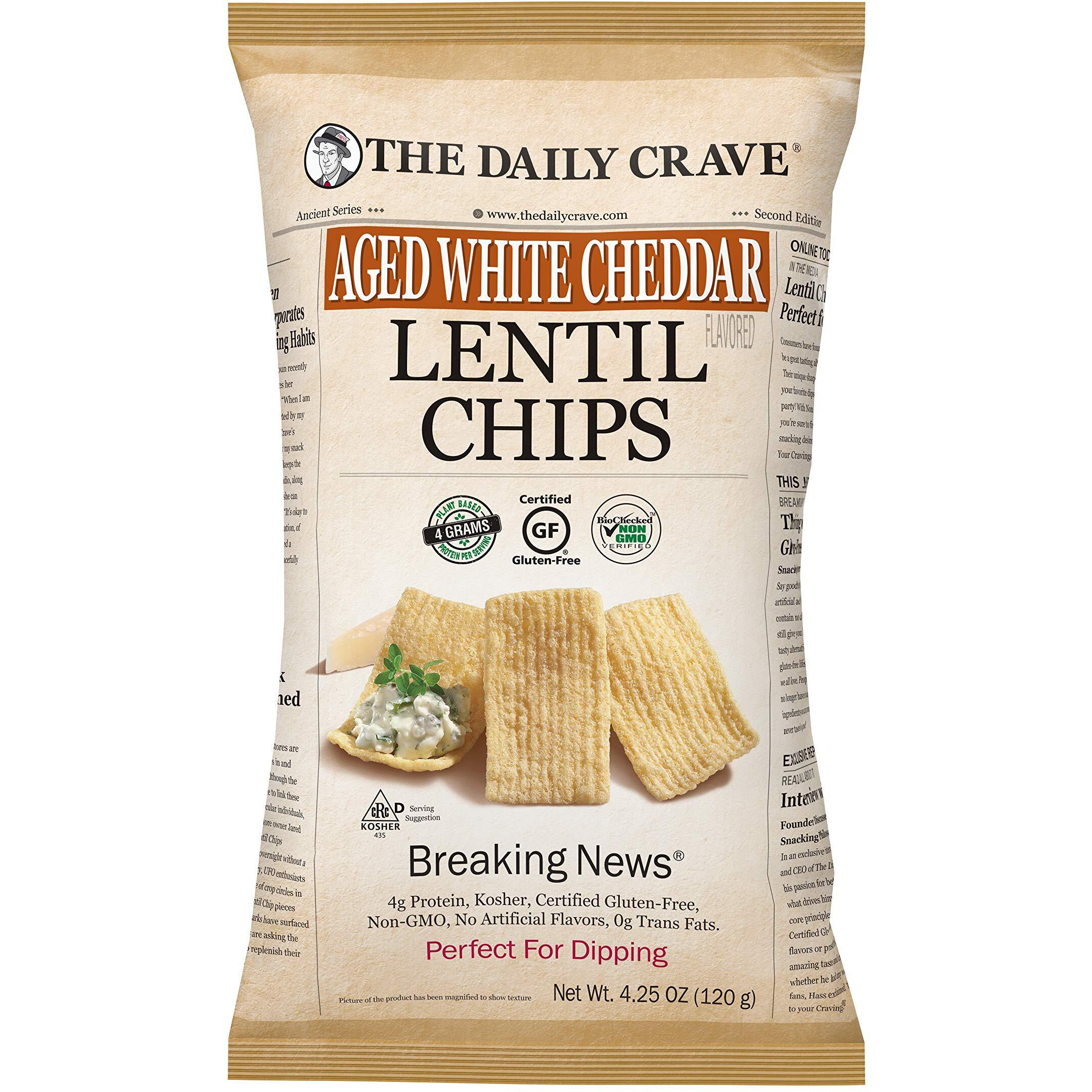 The Daily Crave Aged White Cheddar Lentil Chips - 4 G Protein, Gluten-Free, Non-Gmo, Kosher, Crunchy, 4.25 Ounce (Pack Of 8)