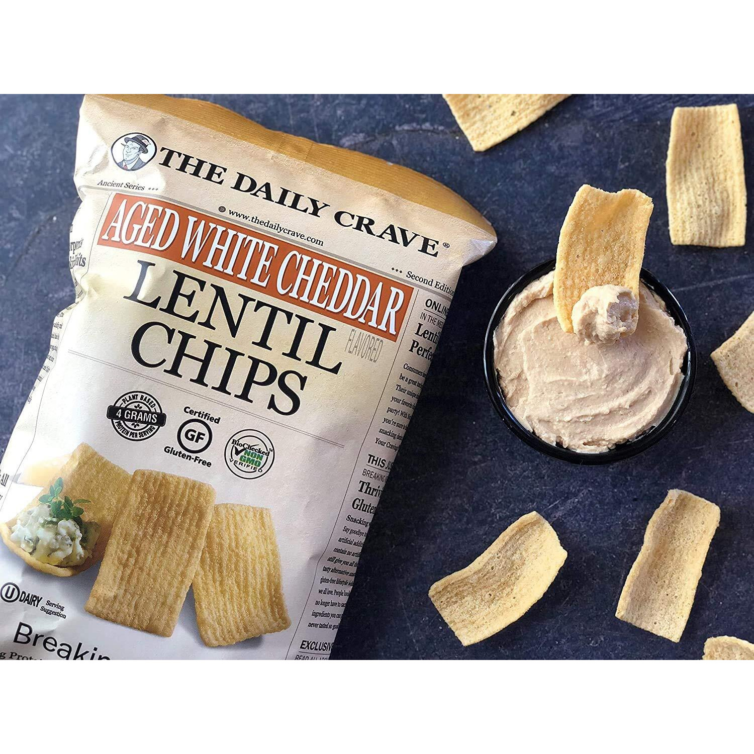 The Daily Crave Aged White Cheddar Lentil Chips - 4 G Protein, Gluten-Free, Non-Gmo, Kosher, Crunchy, 4.25 Ounce (Pack Of 8)
