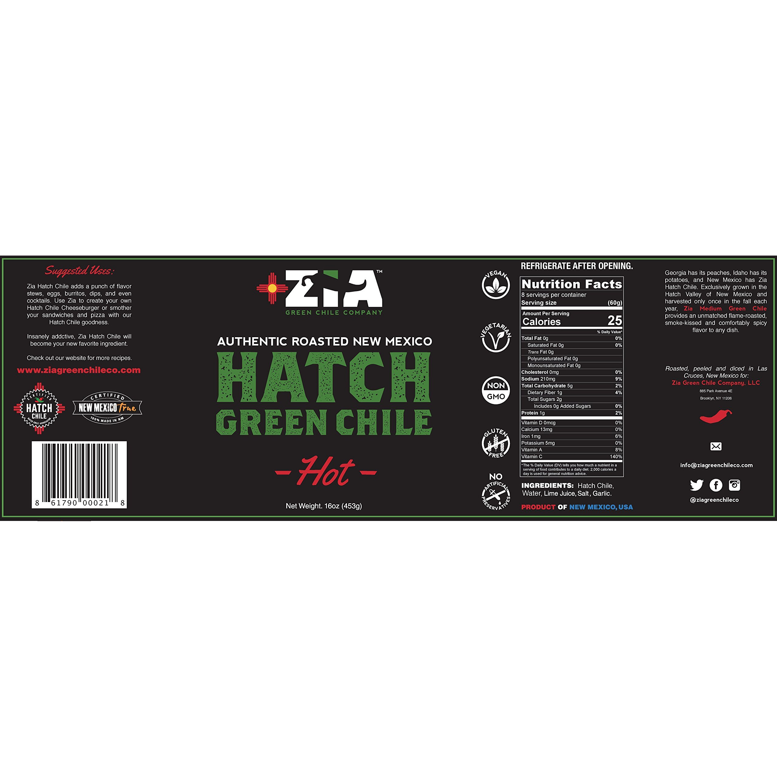 Original New Mexico Hatch Green Chile By Zia Green Chile Company - Delicious Flame-Roasted, Peeled & Diced Southwestern Certified Green Peppers For Salsas, Stews & More, Vegan & Gluten-Free - 16Oz