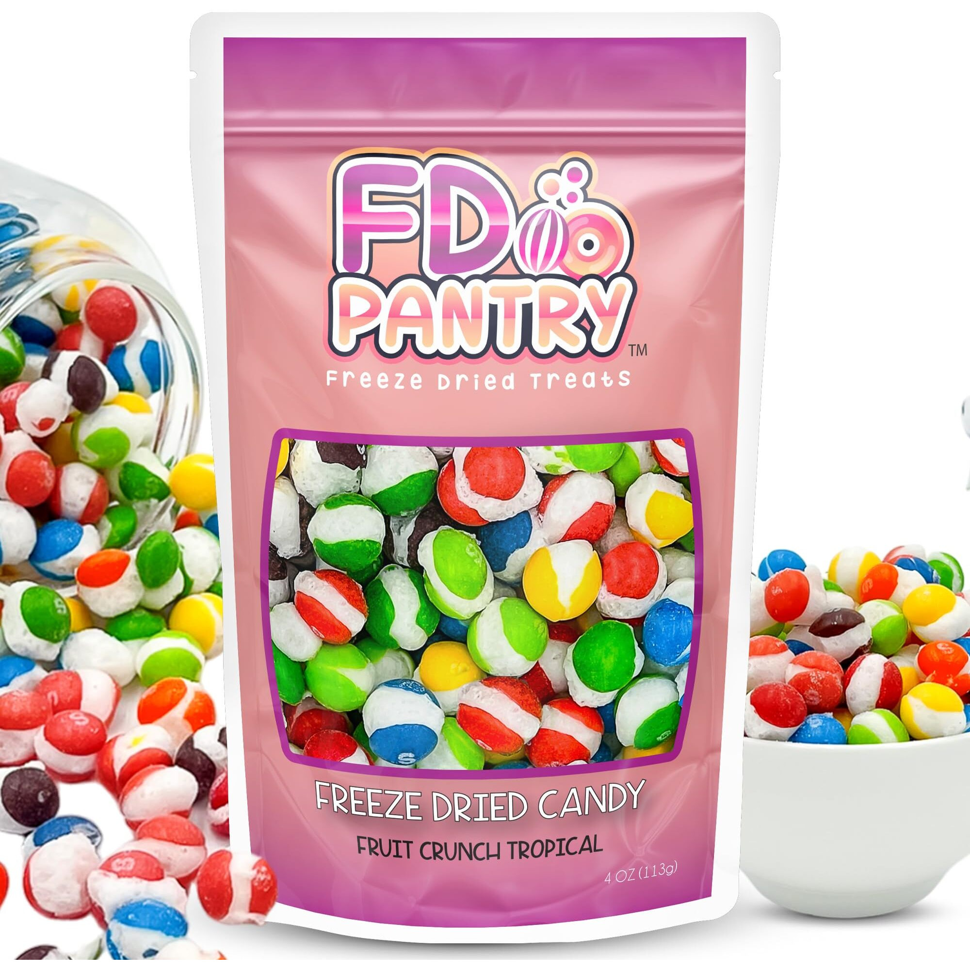 Freeze-Dried Candy Fruit Crunch Tropical, 4 Oz, Assorted Variety Flavors, Bag Pouch, Ideal Gift Snack