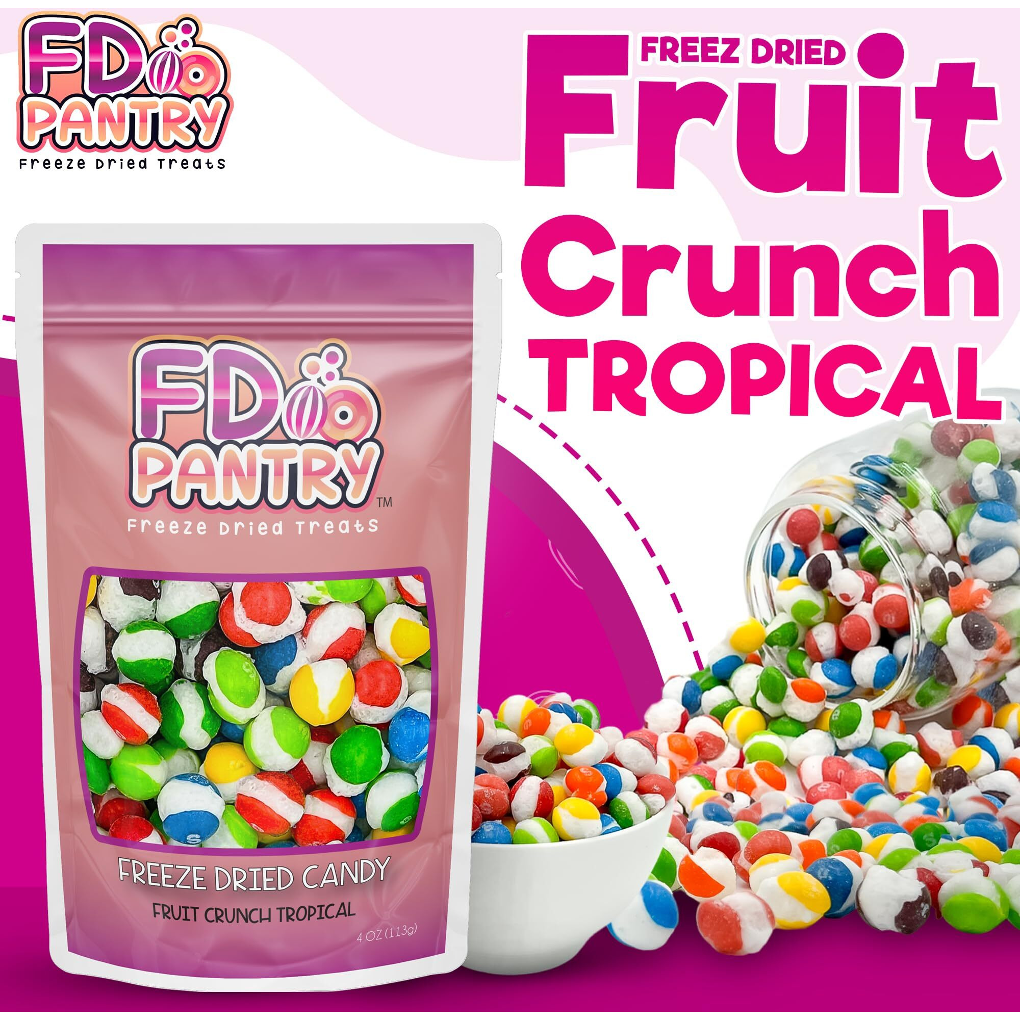 Freeze-Dried Candy Fruit Crunch Tropical, 4 Oz, Assorted Variety Flavors, Bag Pouch, Ideal Gift Snack