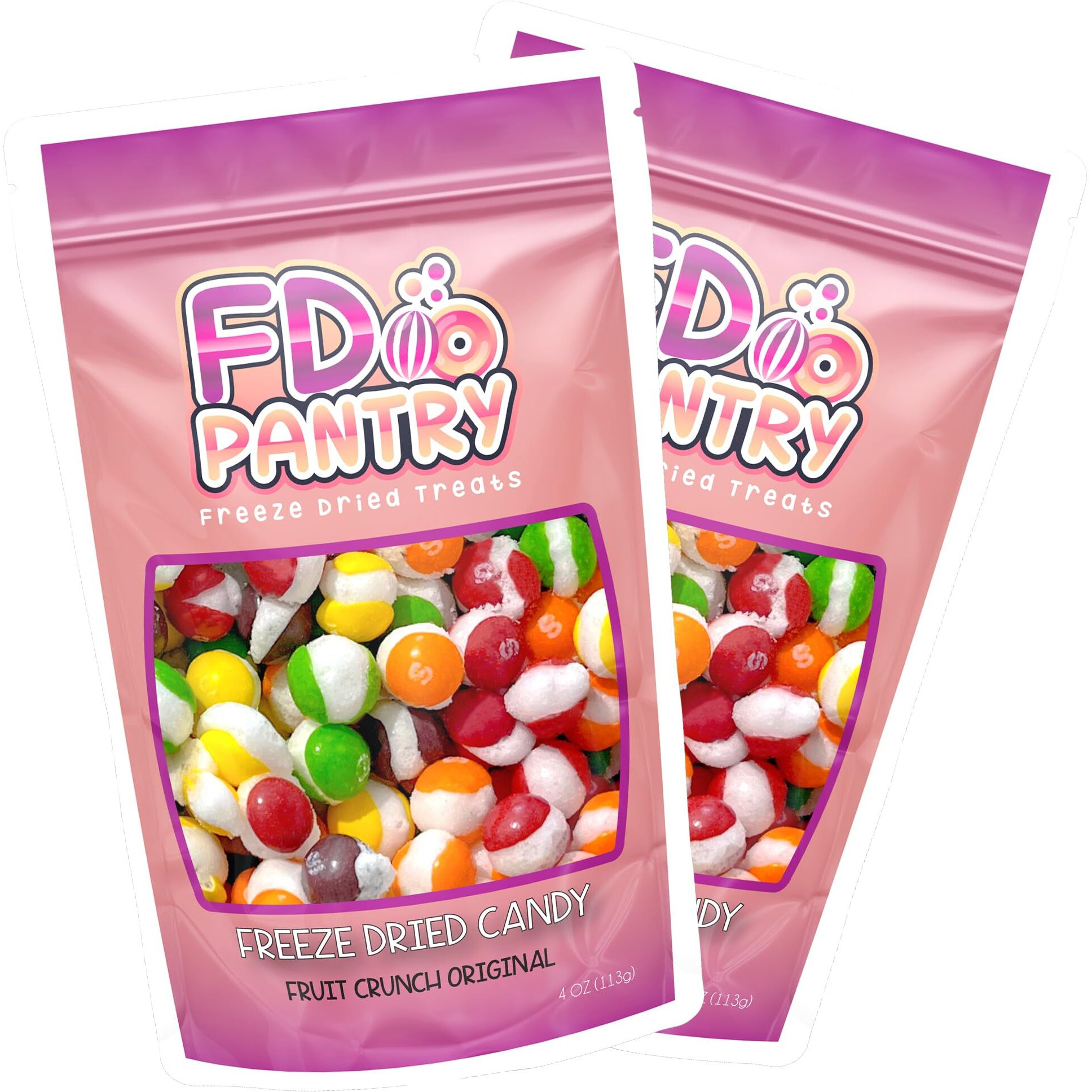 Freeze Dried Candy, Fruit Crunch Original, 4 Oz, 2 Pack, Assorted Strawberry, Orange, Lemon, Grape, Lime Flavors, Bag Pouch, Ideal Gift Snack