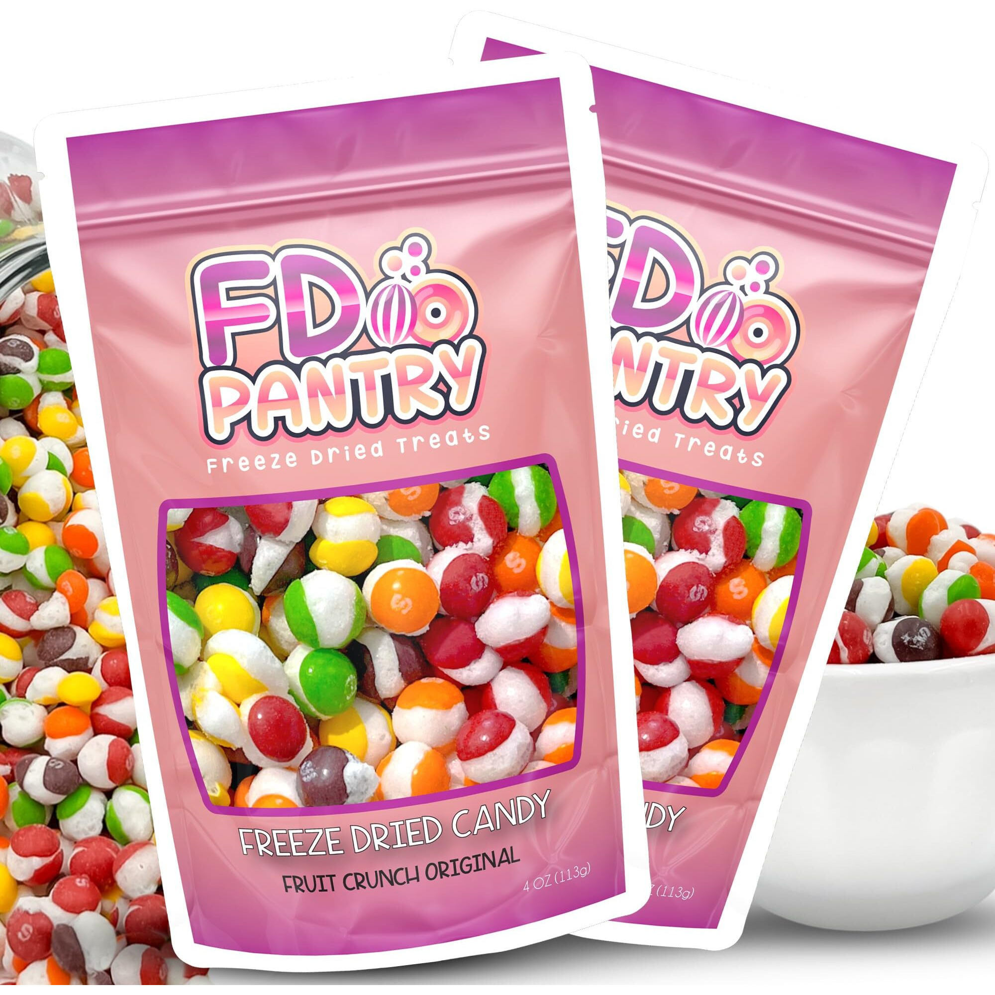 Freeze Dried Candy, Fruit Crunch Original, 4 Oz, 2 Pack, Assorted Strawberry, Orange, Lemon, Grape, Lime Flavors, Bag Pouch, Ideal Gift Snack