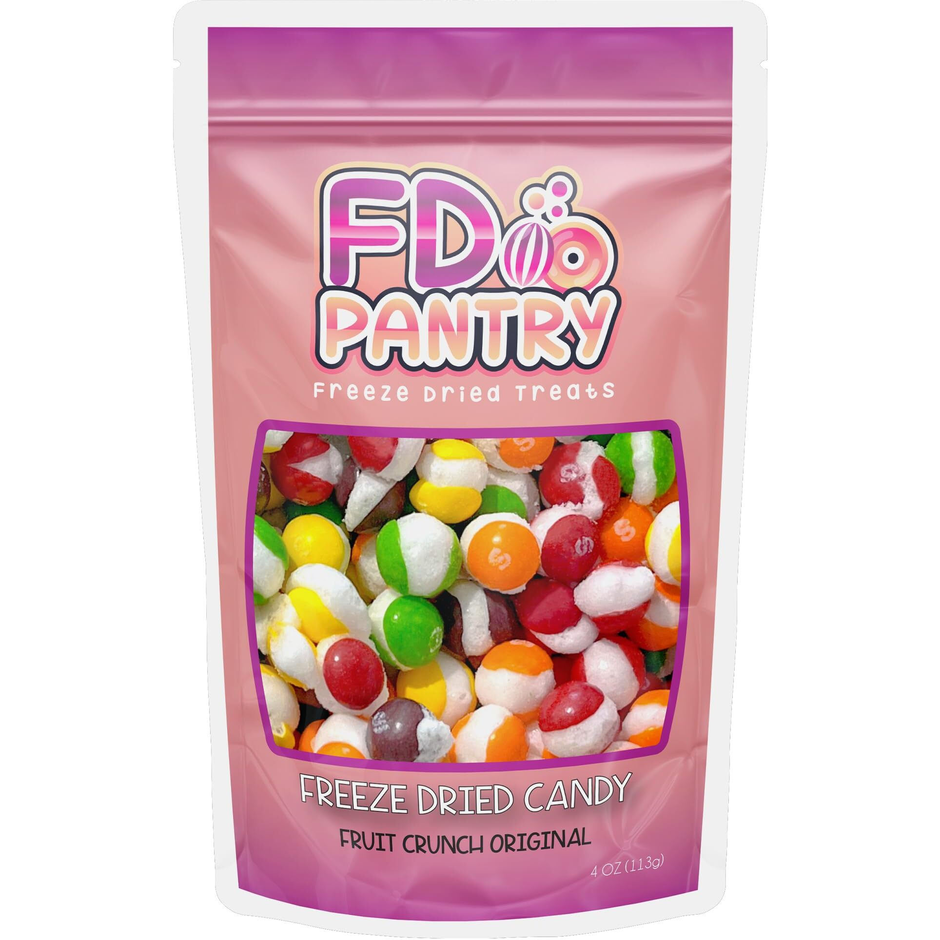 Freeze Dried Candy, Fruit Crunch Original, 4 Oz, Assorted Strawberry, Orange, Lemon, Grape, Lime Flavors, Bag Pouch, Ideal Gift Snack