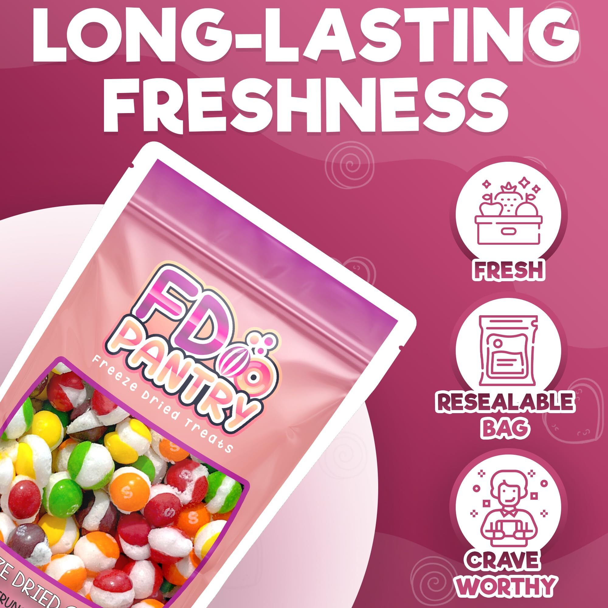 Freeze Dried Candy, Fruit Crunch Original, 4 Oz, Assorted Strawberry, Orange, Lemon, Grape, Lime Flavors, Bag Pouch, Ideal Gift Snack