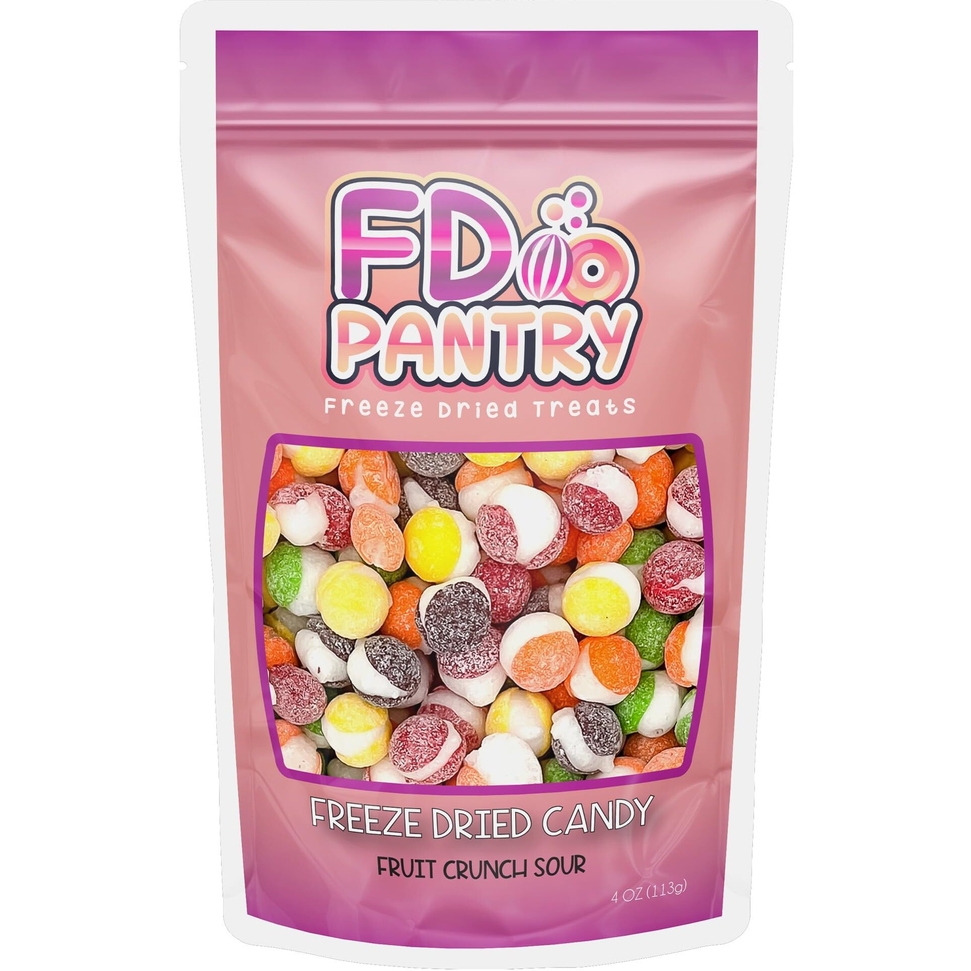 Freeze Dried Candy, Fruit Crunch Sour, 4 Oz, Assorted Strawberry, Orange, Lemon, Grape, Lime Flavors, Bag Pouch, Ideal Gift Snack