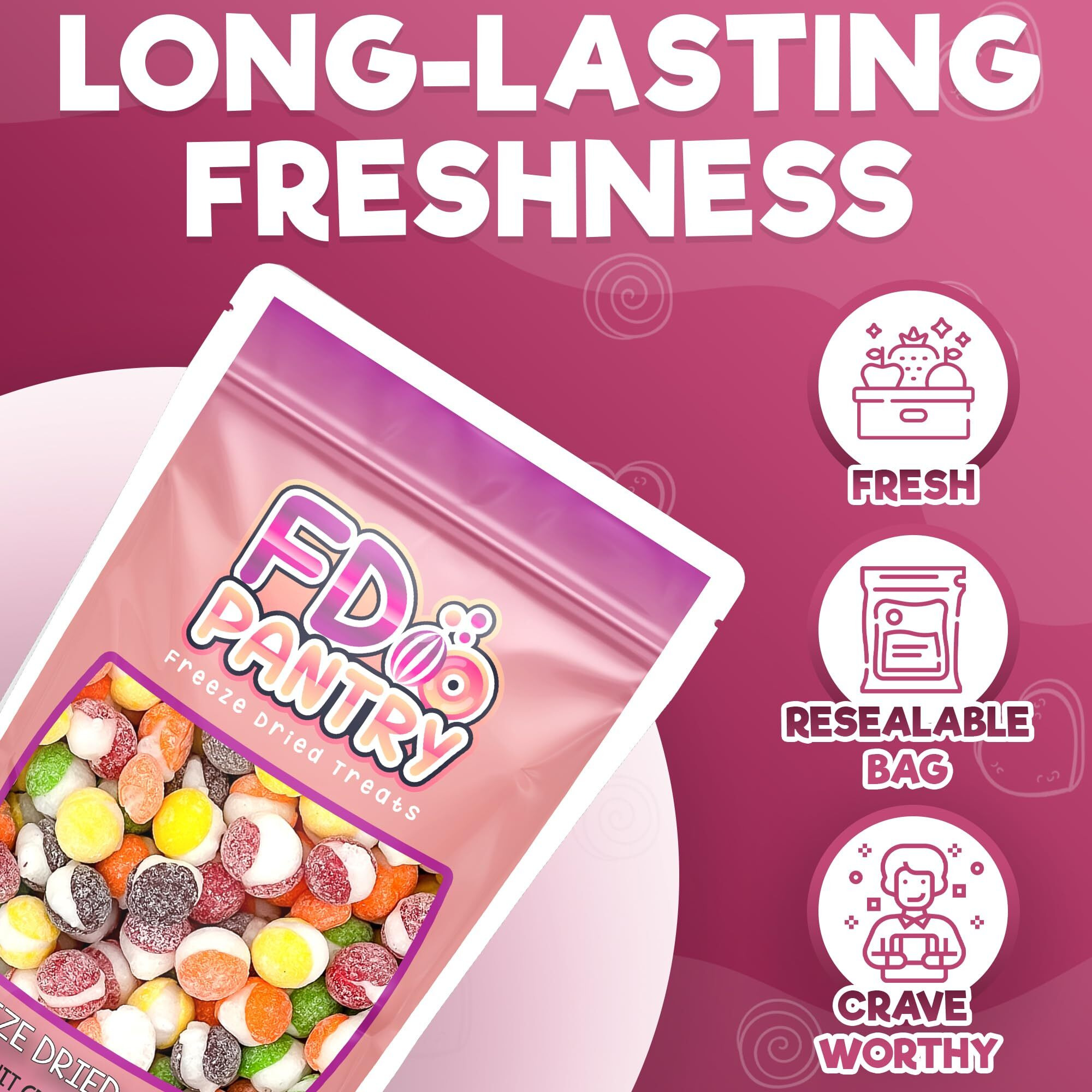 Freeze Dried Candy, Fruit Crunch Sour, 4 Oz, Assorted Strawberry, Orange, Lemon, Grape, Lime Flavors, Bag Pouch, Ideal Gift Snack