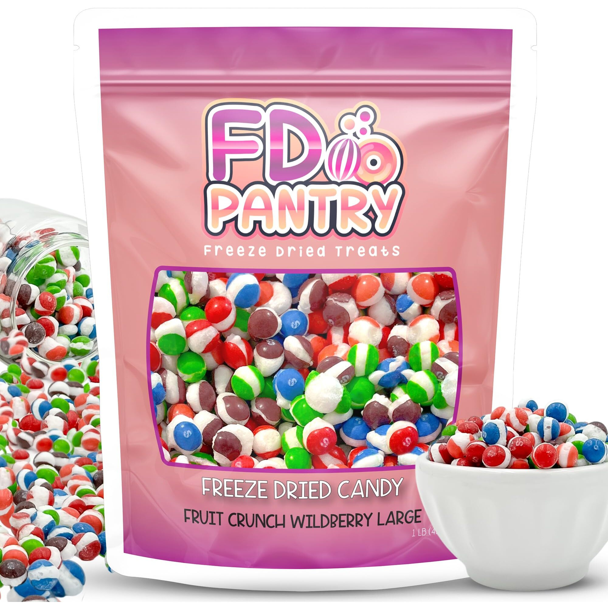 Fruit Crunch Wildberry Freeze-Dried Candy, 16 Oz, Assorted Wild Berry Flavors, Large Pouch, Ideal Gift Snack