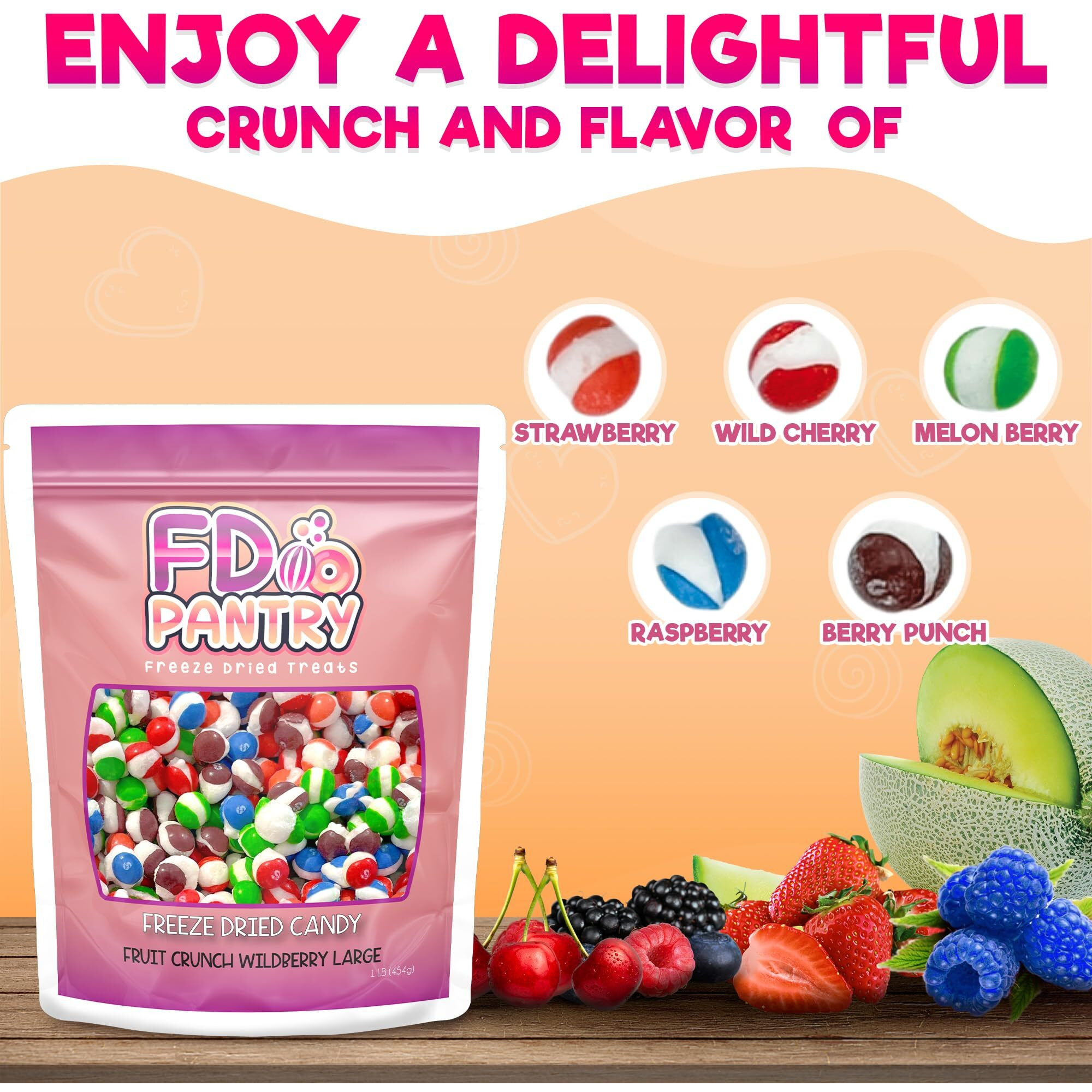Fruit Crunch Wildberry Freeze-Dried Candy, 16 Oz, Assorted Wild Berry Flavors, Large Pouch, Ideal Gift Snack