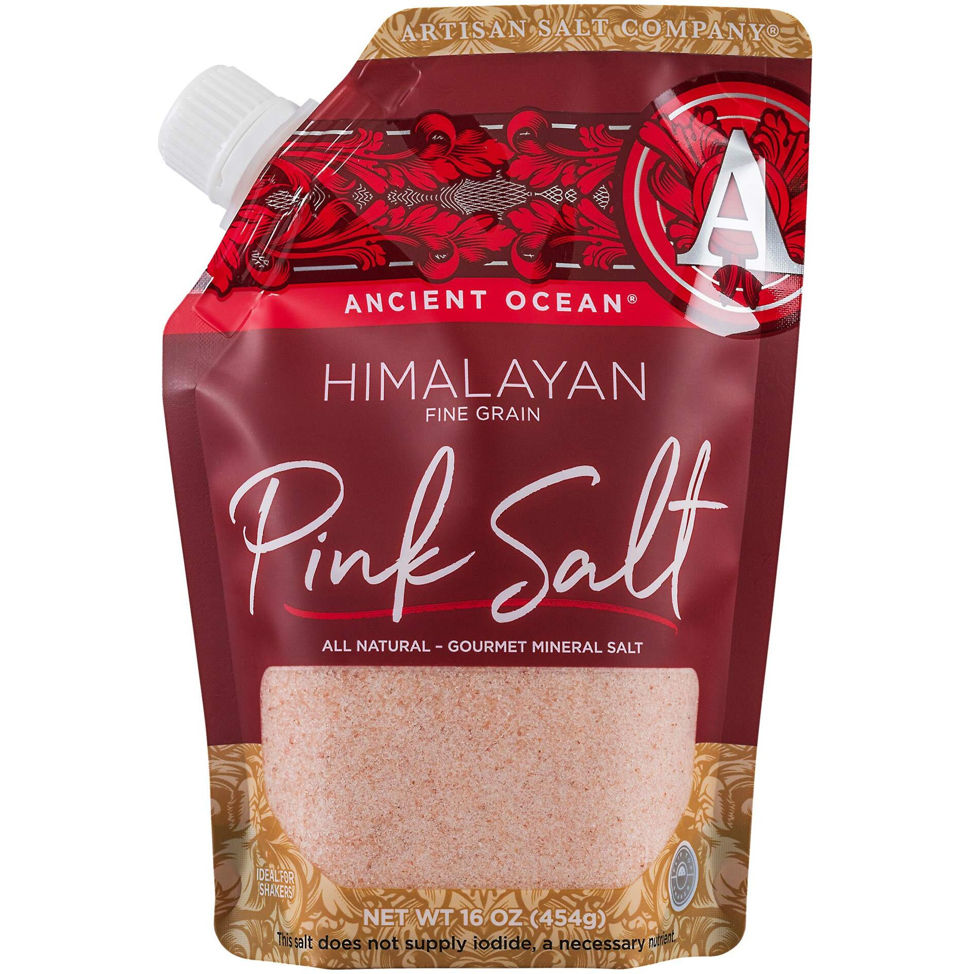 Saltworks Artisan Salt Company Ancient Ocean Himalayan Pink Salt, Fine Grain, Pour Spout Pouch, 16 Ounce