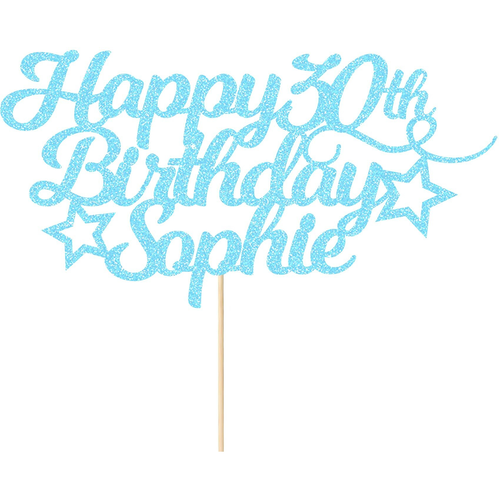 Personalized Happy Birthday Cake Topper Customized With Any Age Name Party Cake Decoration 16 18 21 40 60 Double Sided Glitter Card Baby Blue