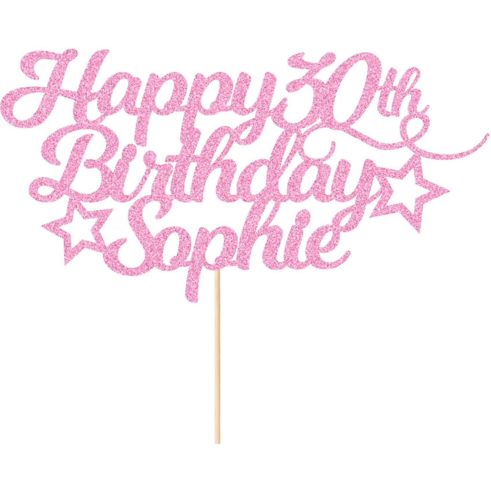 Personalized Happy Birthday Cake Topper Customized With Any Age Name Party Cake Decoration 16 18 21 40 60 Double Sided Glitter Card Baby Pink