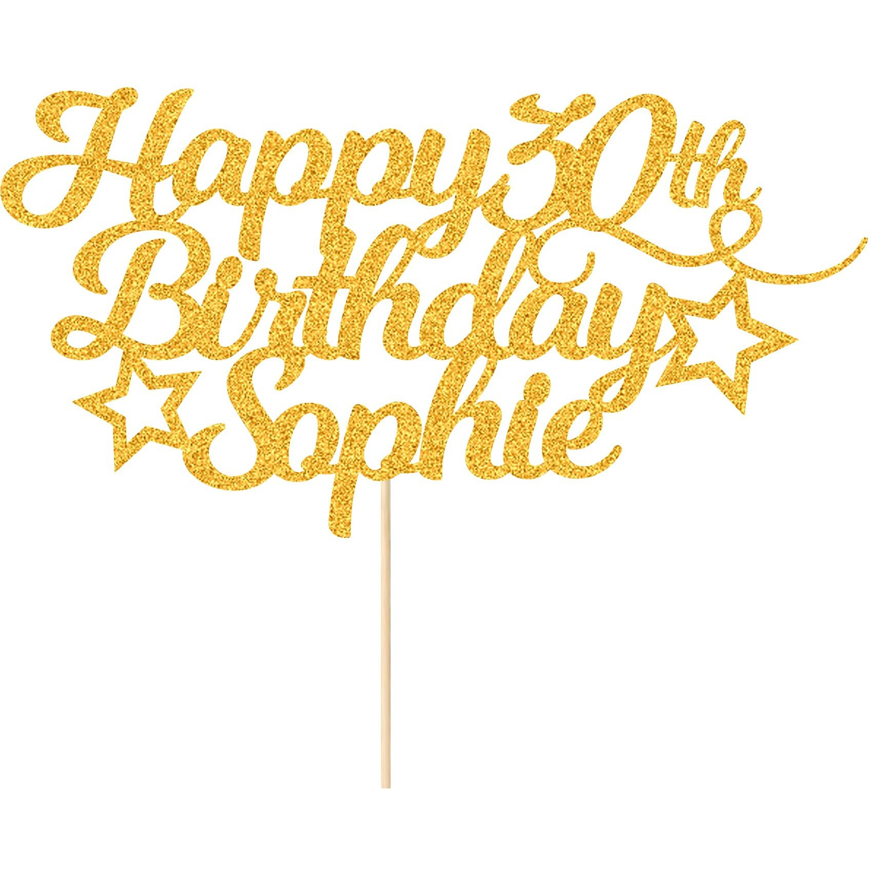 Personalized Happy Birthday Cake Topper Customized With Any Age Name Party Cake Decoration 16 18 21 40 60 Double Sided Glitter Card Gold