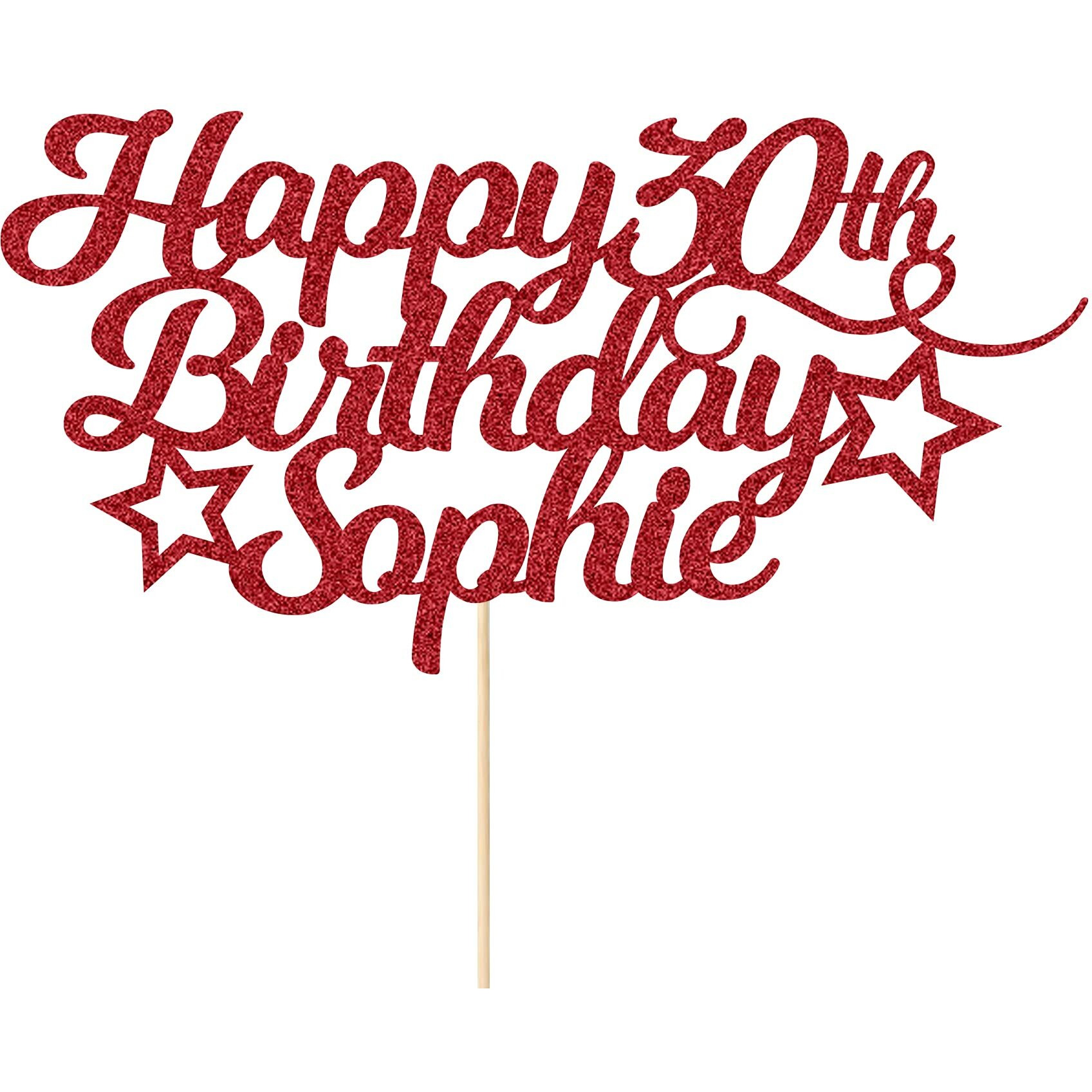 Personalized Happy Birthday Cake Topper Customized With Any Age Name Party Cake Decoration 16 18 21 40 60 Double Sided Glitter Card Red